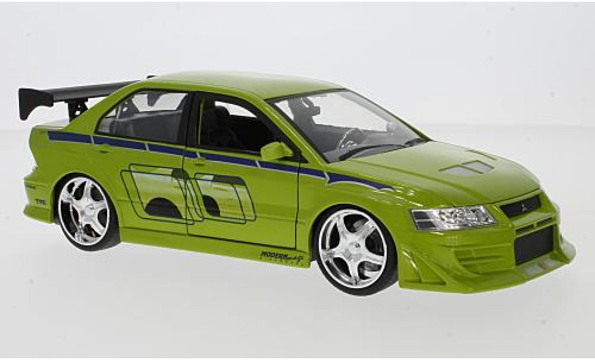 Mitsubishi Lancer 1/24 Jada Toys Evo VII tuning vert/Décorer rapide & Furious modellino in miniatura
