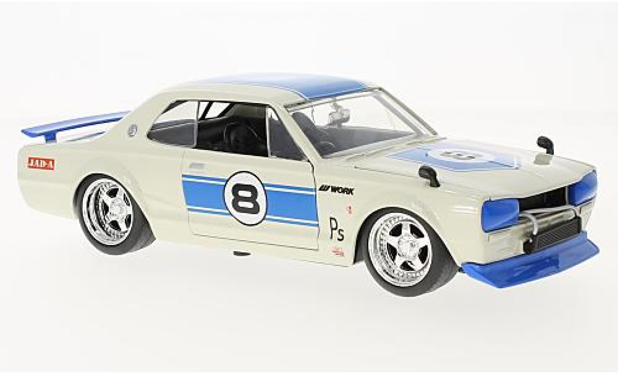 Nissan Skyline 1/24 Jada Toys 2000 GT-R (KPGC 10) bianco/blu RHD 1971 modellino in miniatura