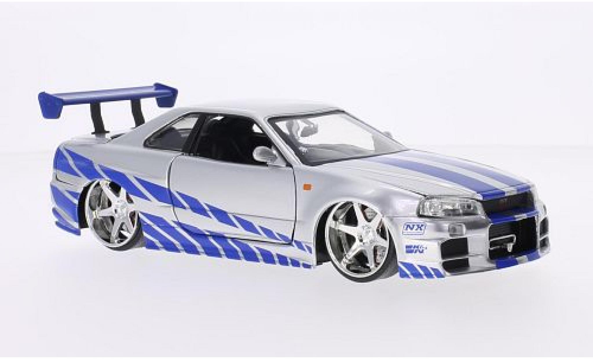 Nissan Skyline 1/24 Jada Toys GT-R (R34) Tuning grigio/Dekor RHD Fast & Furious 2002 tuning modellino in miniatura