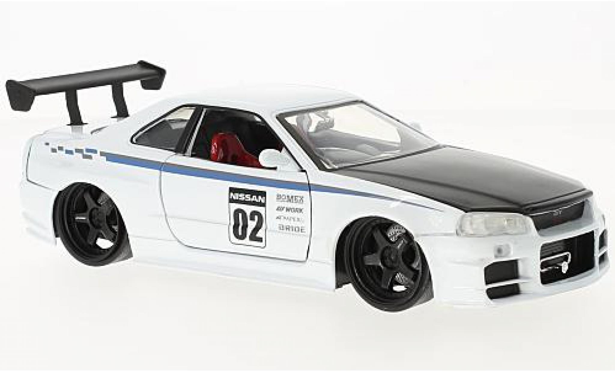 Nissan Skyline 1/24 Jada Toys GT-R (R34) bianco/nero 2002 modellino in miniatura