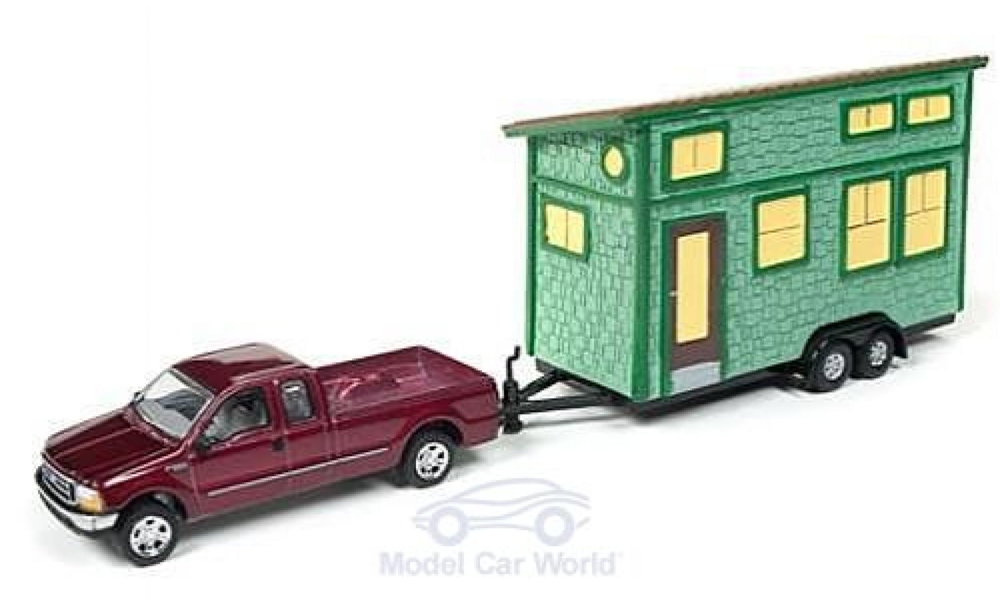 Ford F-250 1/64 Johnny Lightning Super Duty metallico rosso 2004 mit Tiny House ohne Vitrine modellino in miniatura