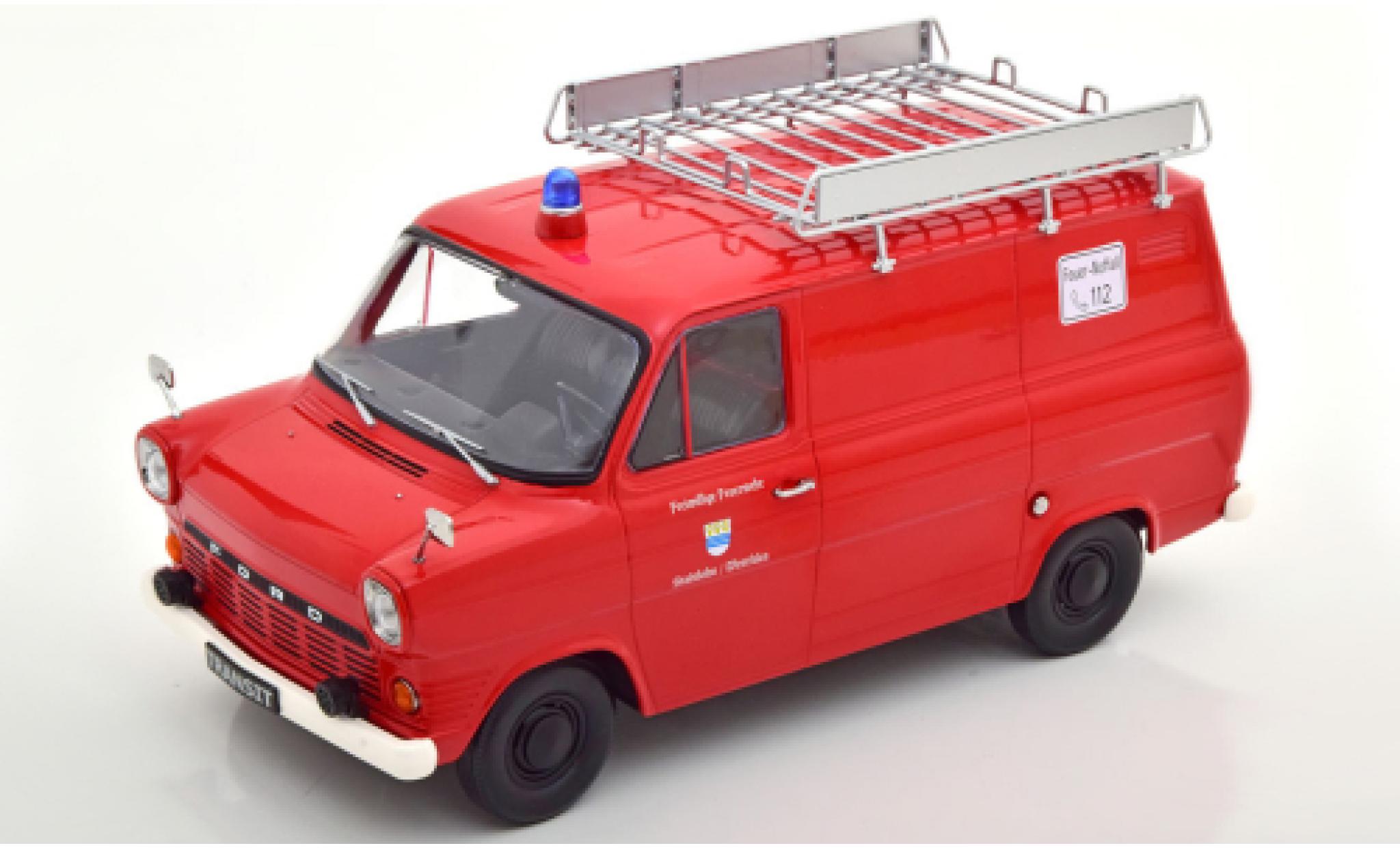 Ford Transit 1/18 KK Scale MK 1 Kasten rosso Feuerwehr Stadtlohn 1965 avec Rack de toit modellino in miniatura