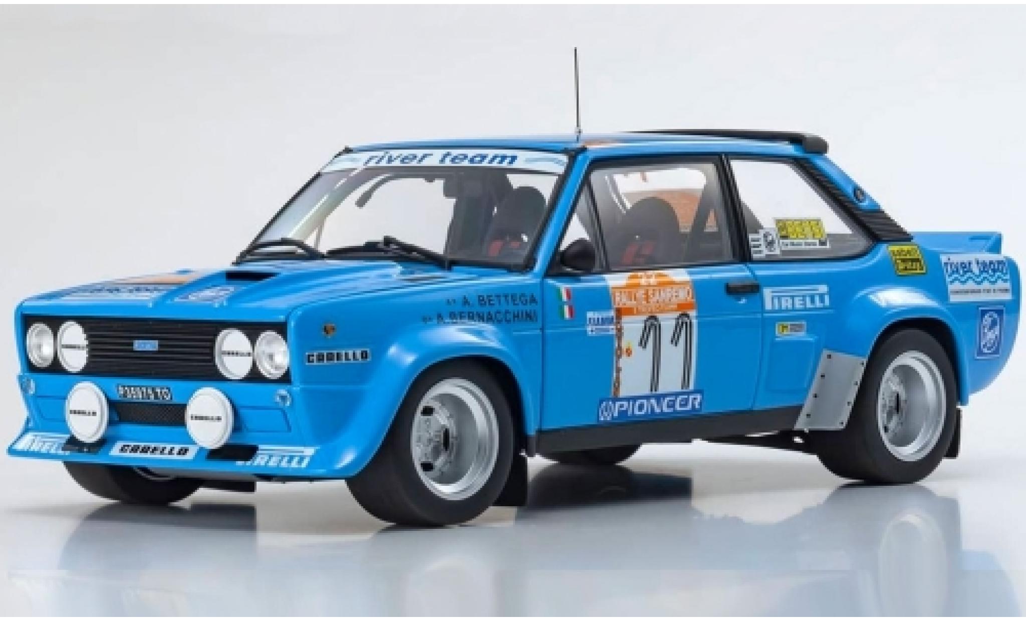 Fiat 131 1/18 Kyosho Abarth No.11 River Team Rallye WM Rallye Sanremo 1980 A.Bettega/A.Bernacchini modellino in miniatura