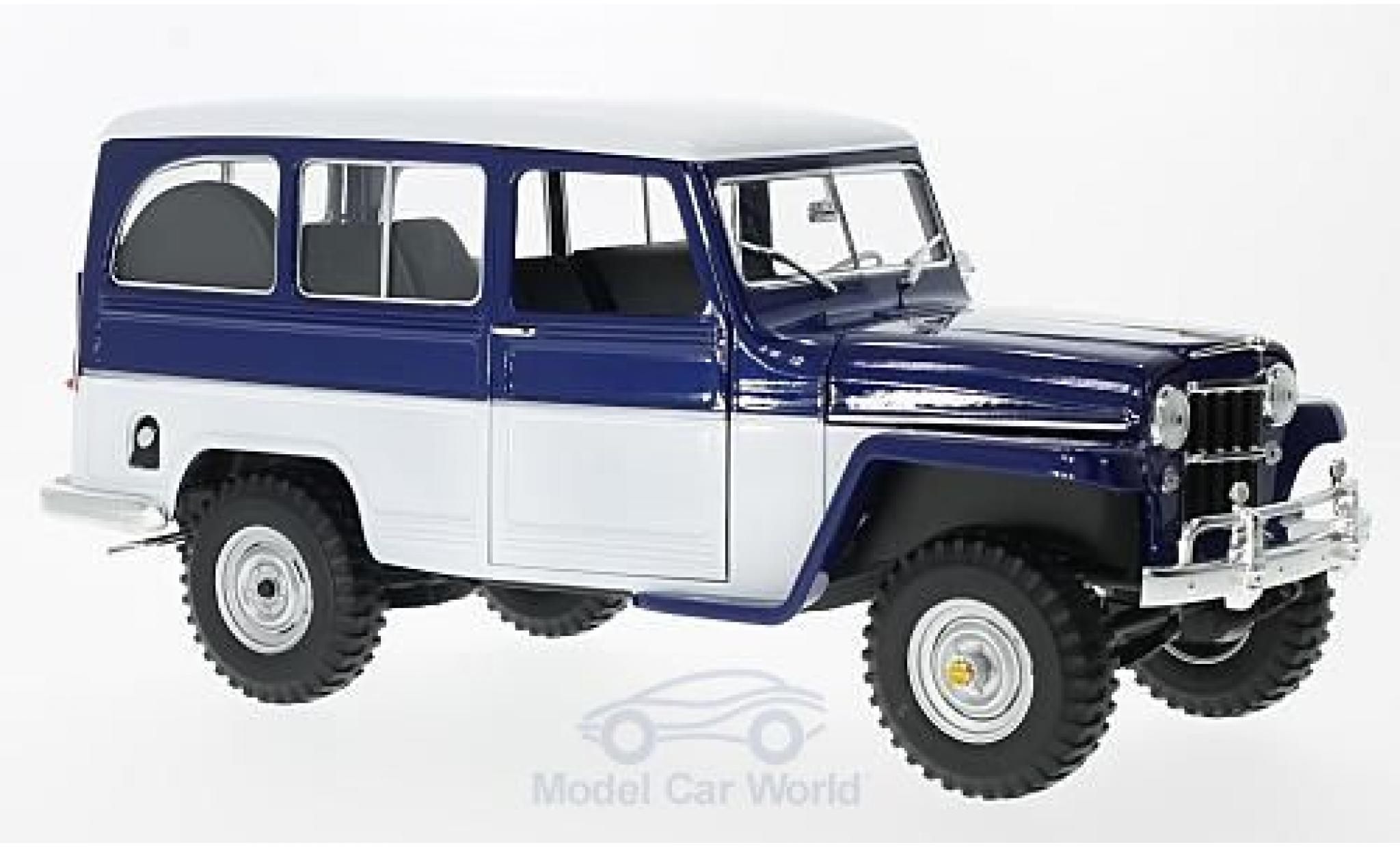 Jeep Willys 1/18 Lucky Die Cast Station Wagon blu/bianco 1955 modellino in miniatura