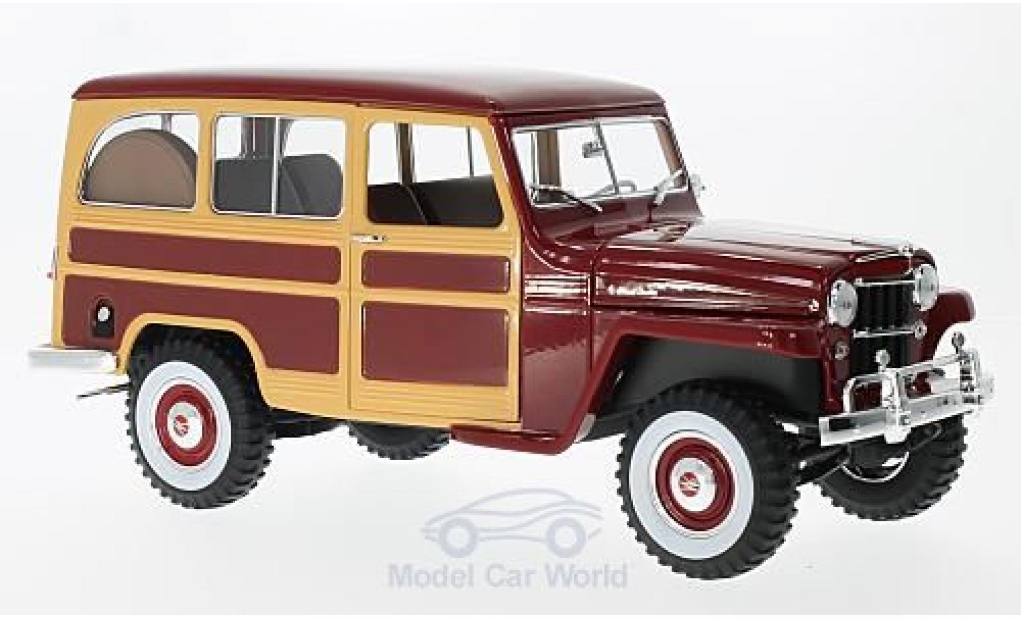 Jeep Willys 1/18 Lucky Die Cast Station Wagon rosso/Holzoptik 1955 modellino in miniatura