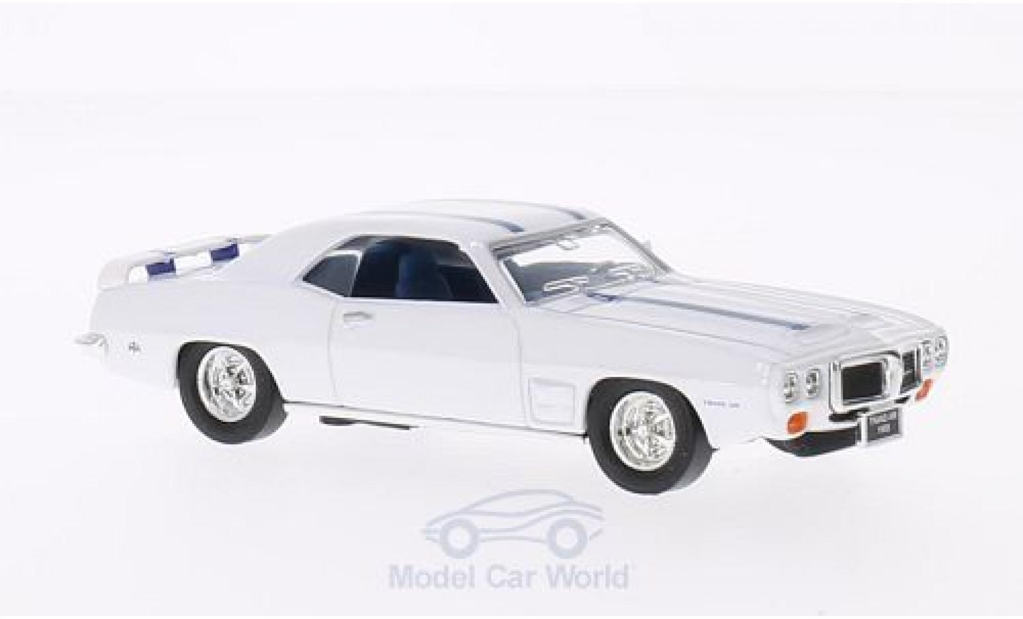 Pontiac Firebird 1/43 Lucky Die Cast Trans Am bianco 1969 mit bluen Streifen ohne Vitrine modellino in miniatura