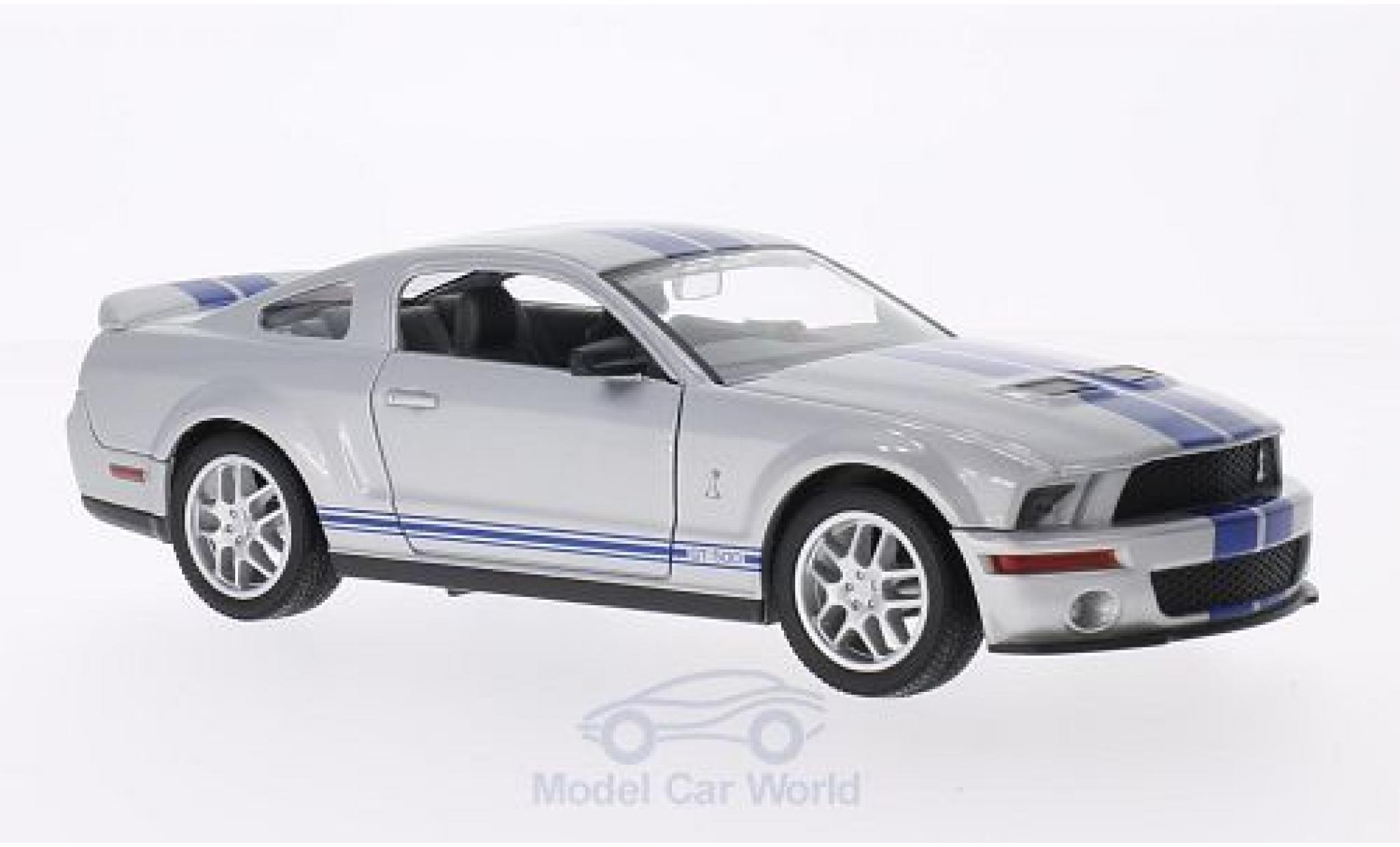 Shelby GT 500 1/18 Lucky Die Cast mit bluen Streifen grigio 2007 modellino in miniatura