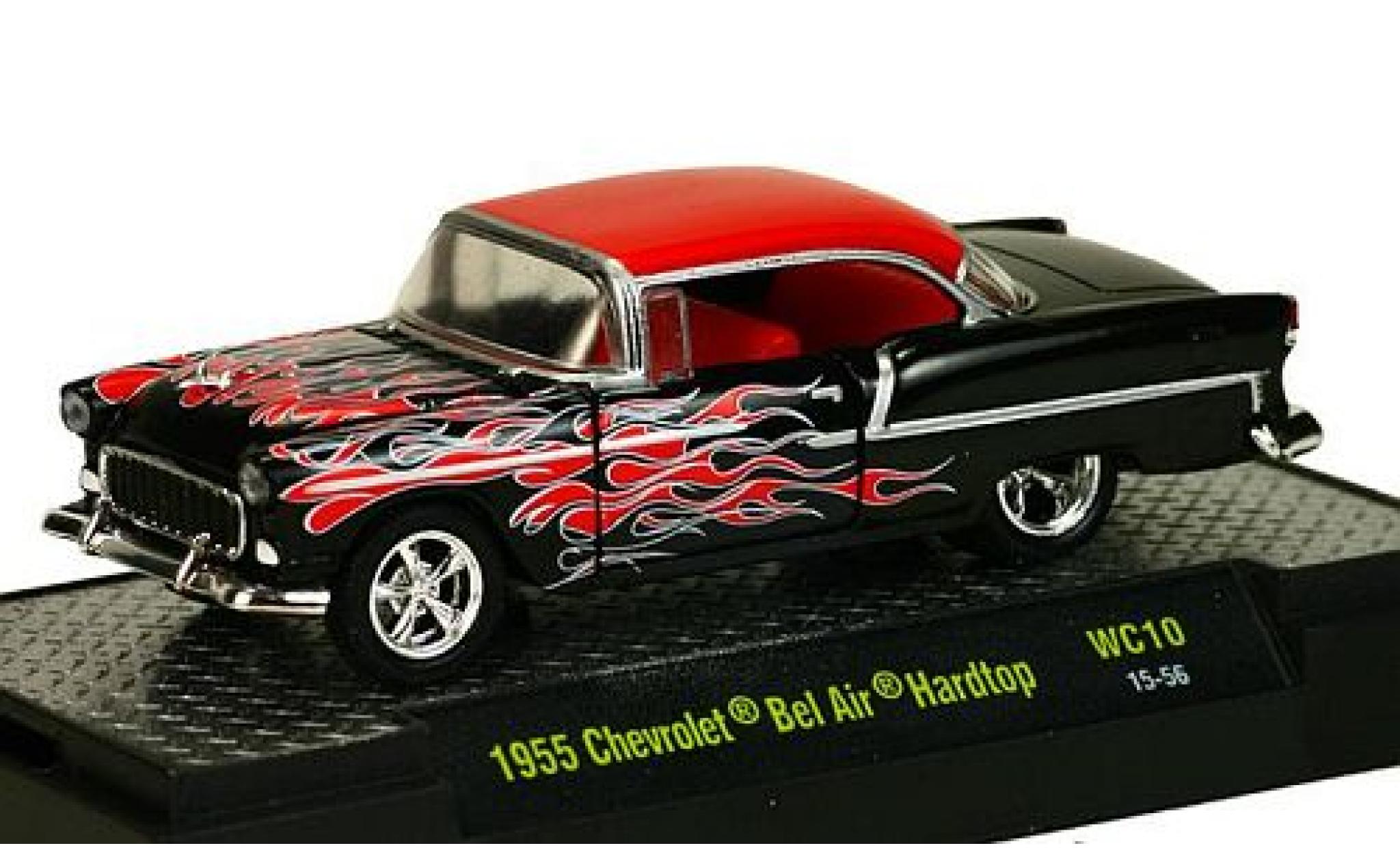 Chevrolet Bel Air 1/64 M2 Machines Hardtop Tuning nero/rosso 1955 modellino in miniatura