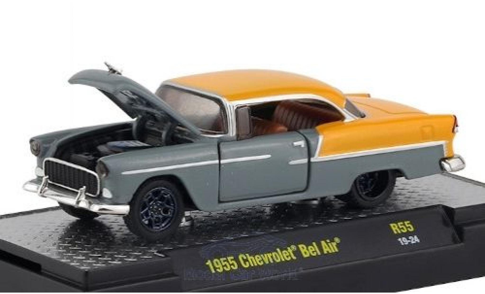 Chevrolet Bel Air 1/64 M2 Machines metallico grigio/matt-giallo 1955 modellino in miniatura