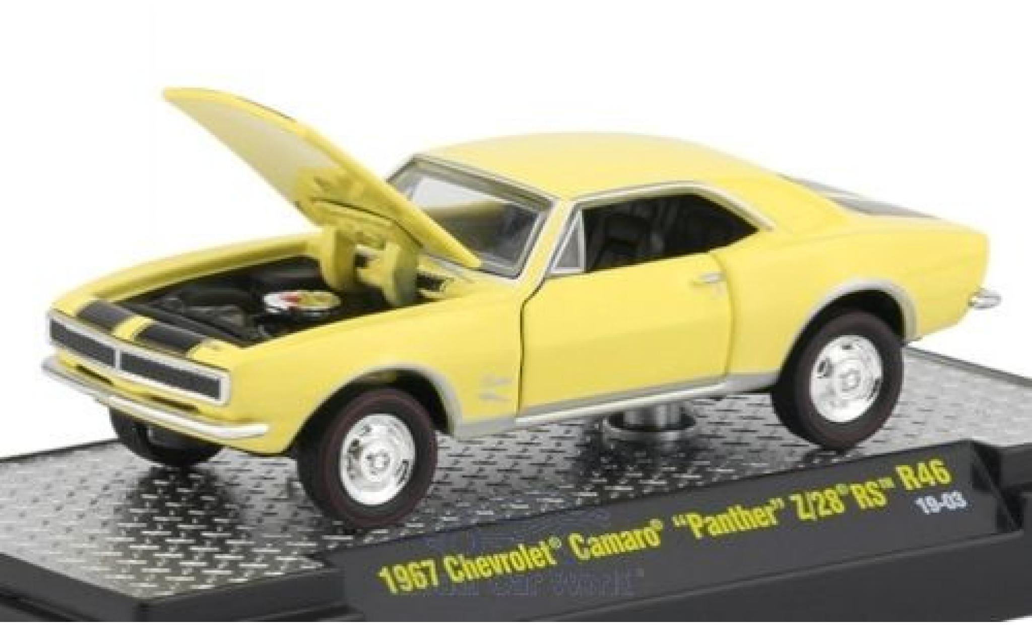 Chevrolet Camaro 1/64 M2 Machines Panther Z/28 RS giallo/nero 1967 modellino in miniatura