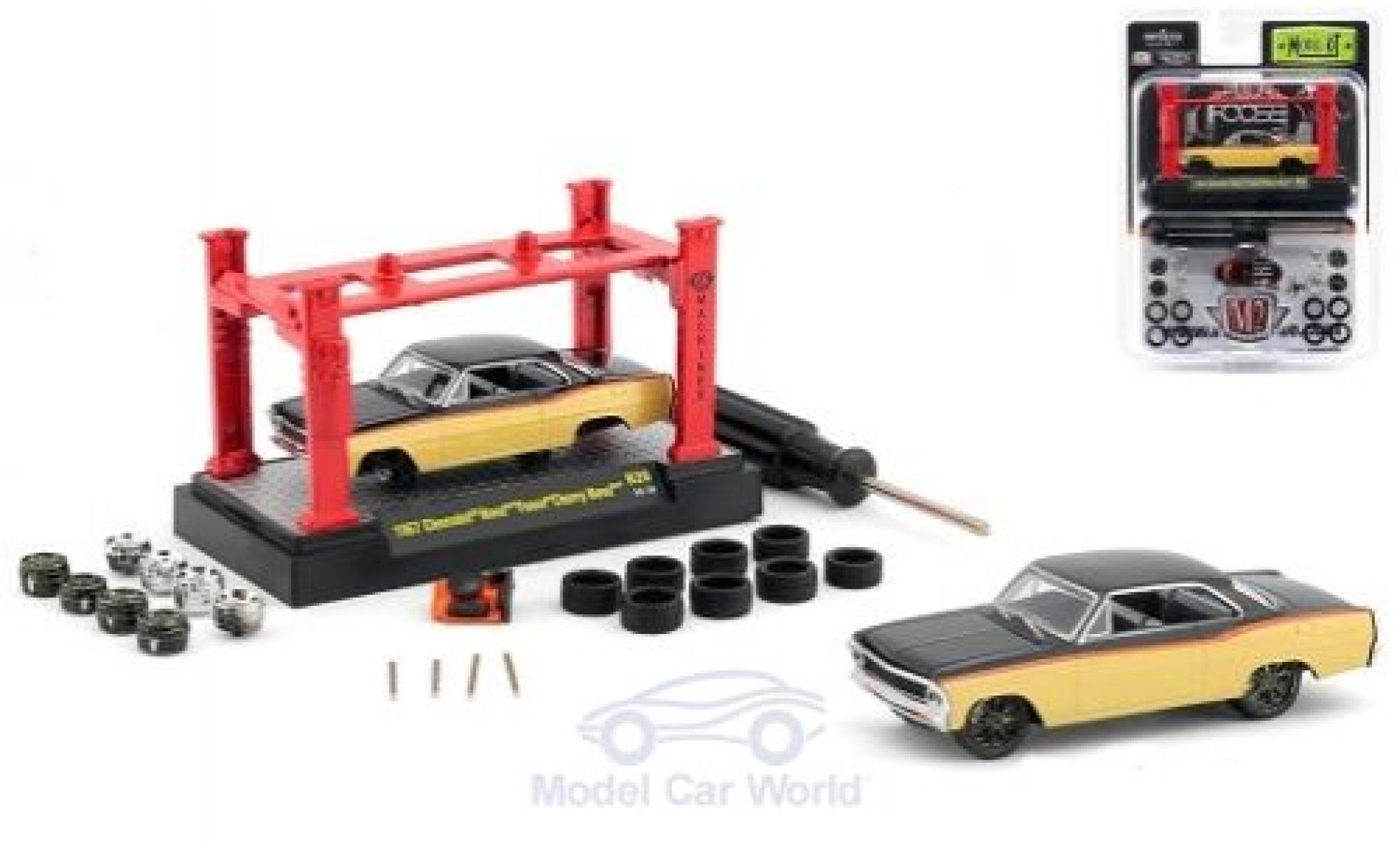 Chevrolet Nova 1/64 M2 Machines metallico giallo/nero Foose Cherry 1967 Model-Kit Bausatz inklusive 4 Ersatzrädern modellino in miniatura