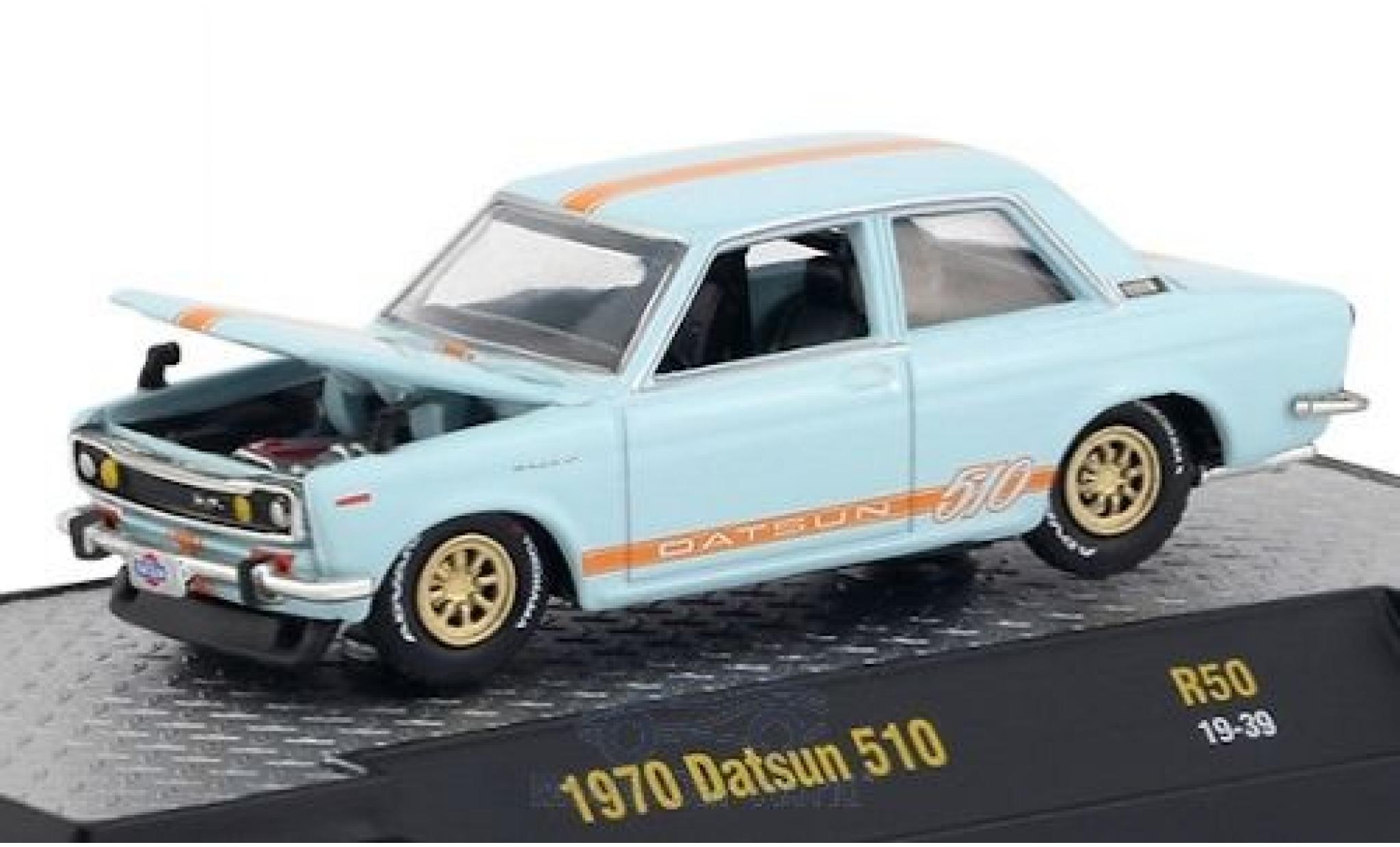 Datsun 510 1/64 M2 Machines blu/orange 1970 modellino in miniatura