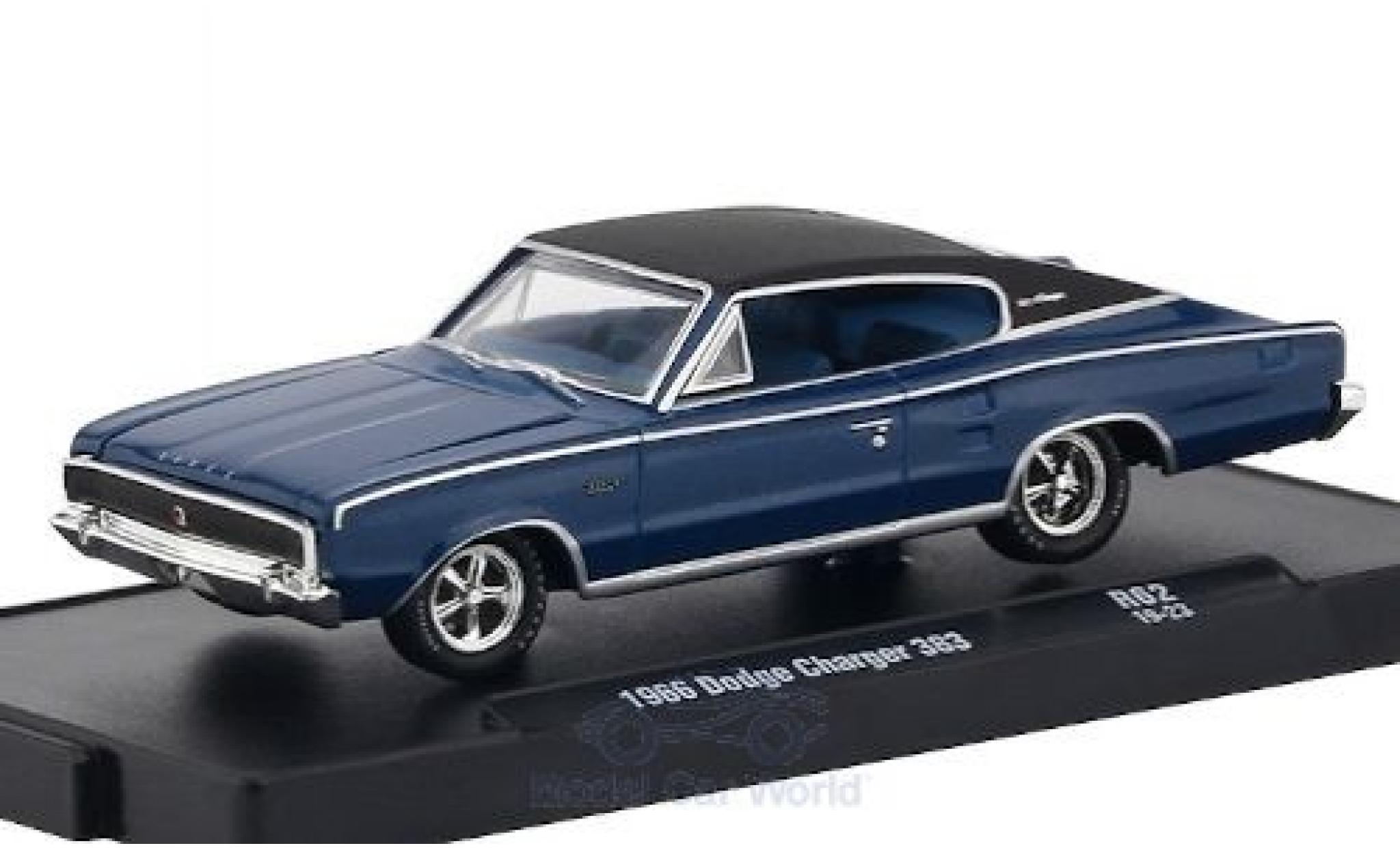 Dodge Charger 1/64 M2 Machines 383 metallico blu/matt-nero 1966 modellino in miniatura