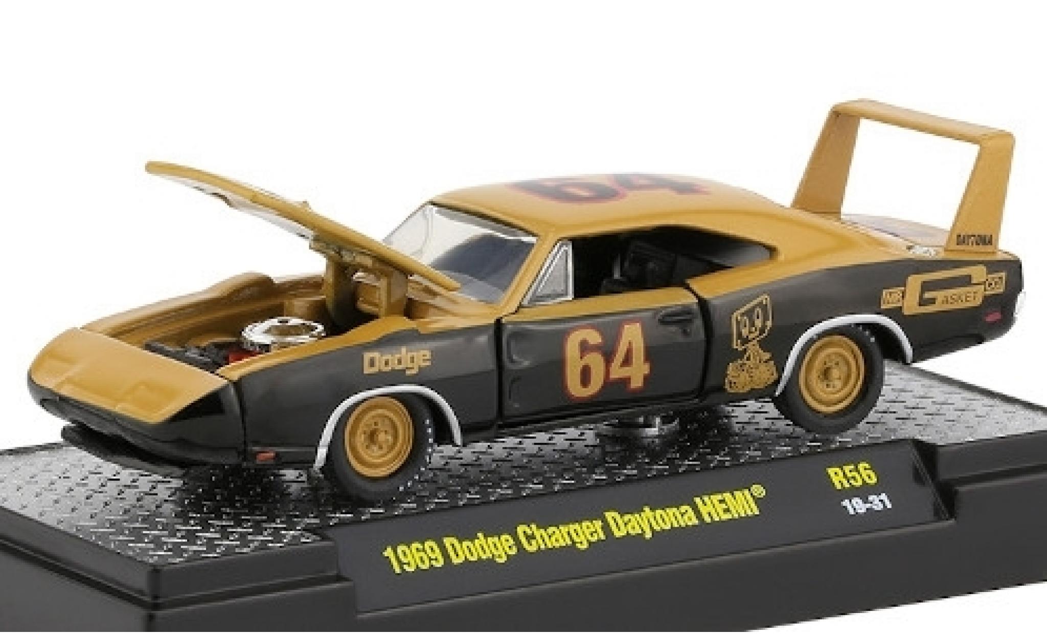 Dodge Charger 1/64 M2 Machines Daytona HEMI beige/nero Mr. Casket Co. 1968 No.64 modellino in miniatura