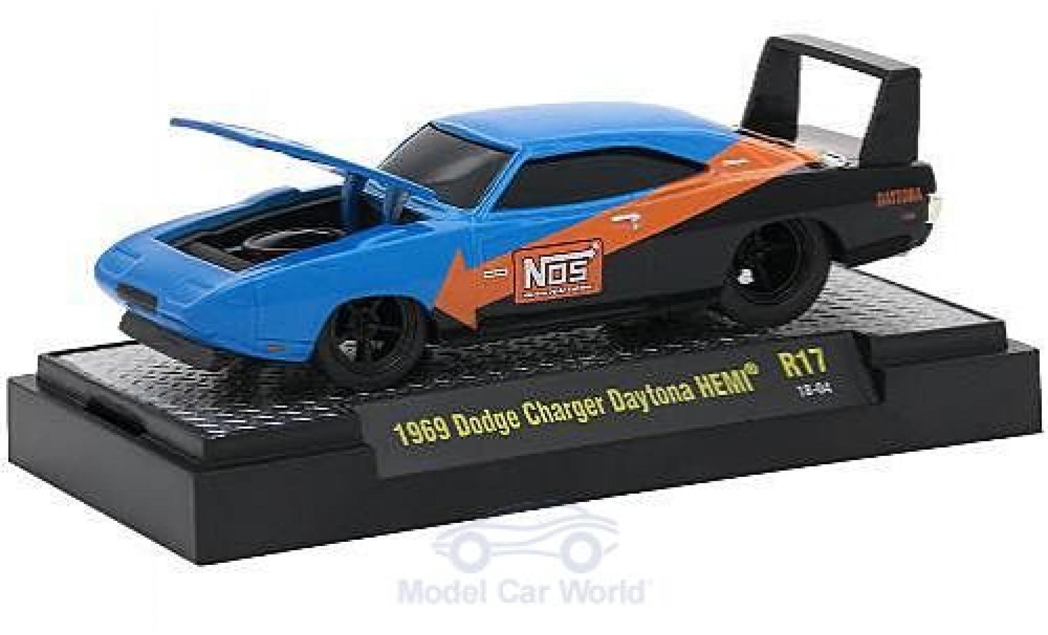 Dodge Charger 1/64 M2 Machines Daytona HEMI blu/nero Nos 1969 modellino in miniatura