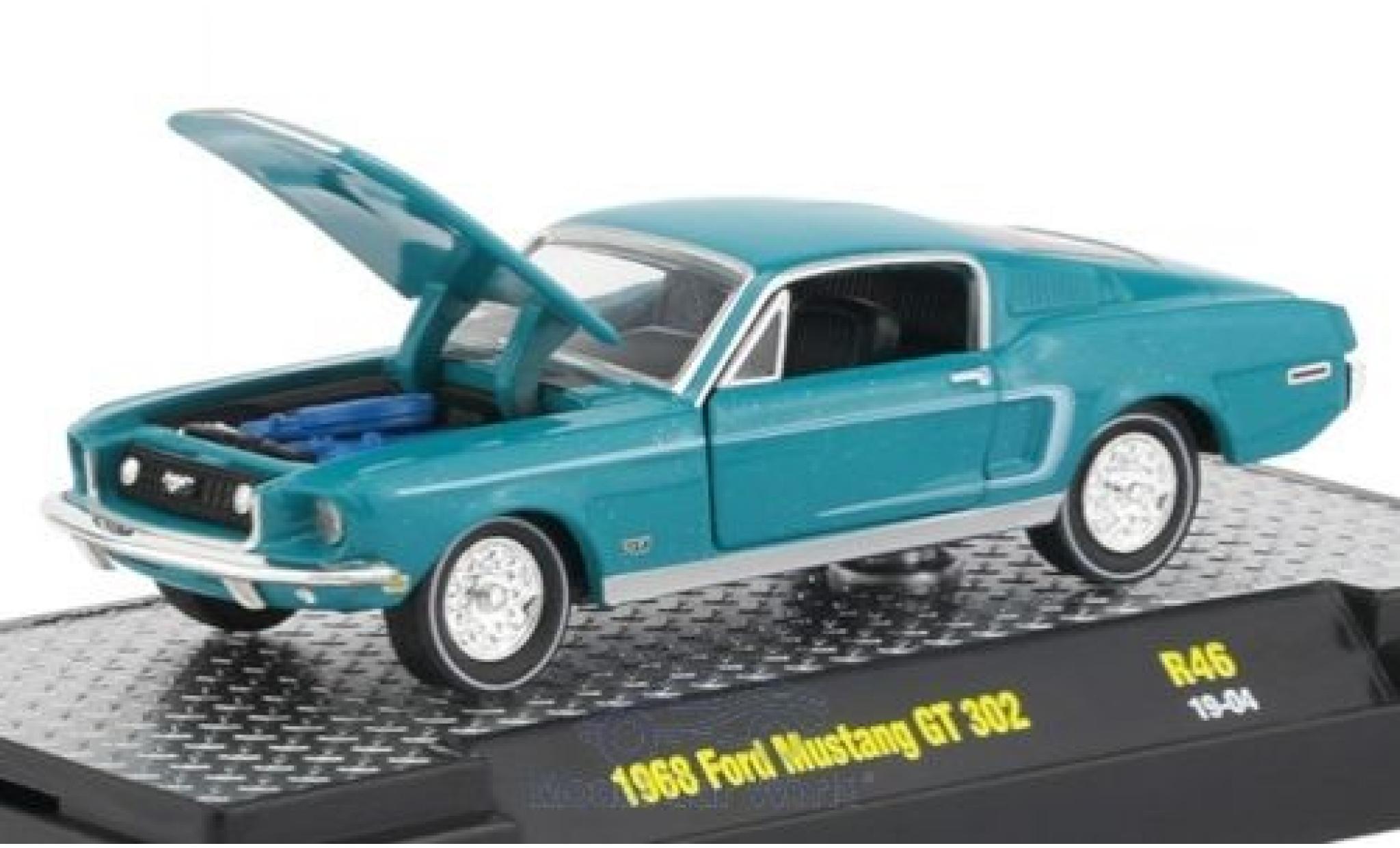Ford Mustang 1/64 M2 Machines GT 302 türkis/nero 1968 modellino in miniatura