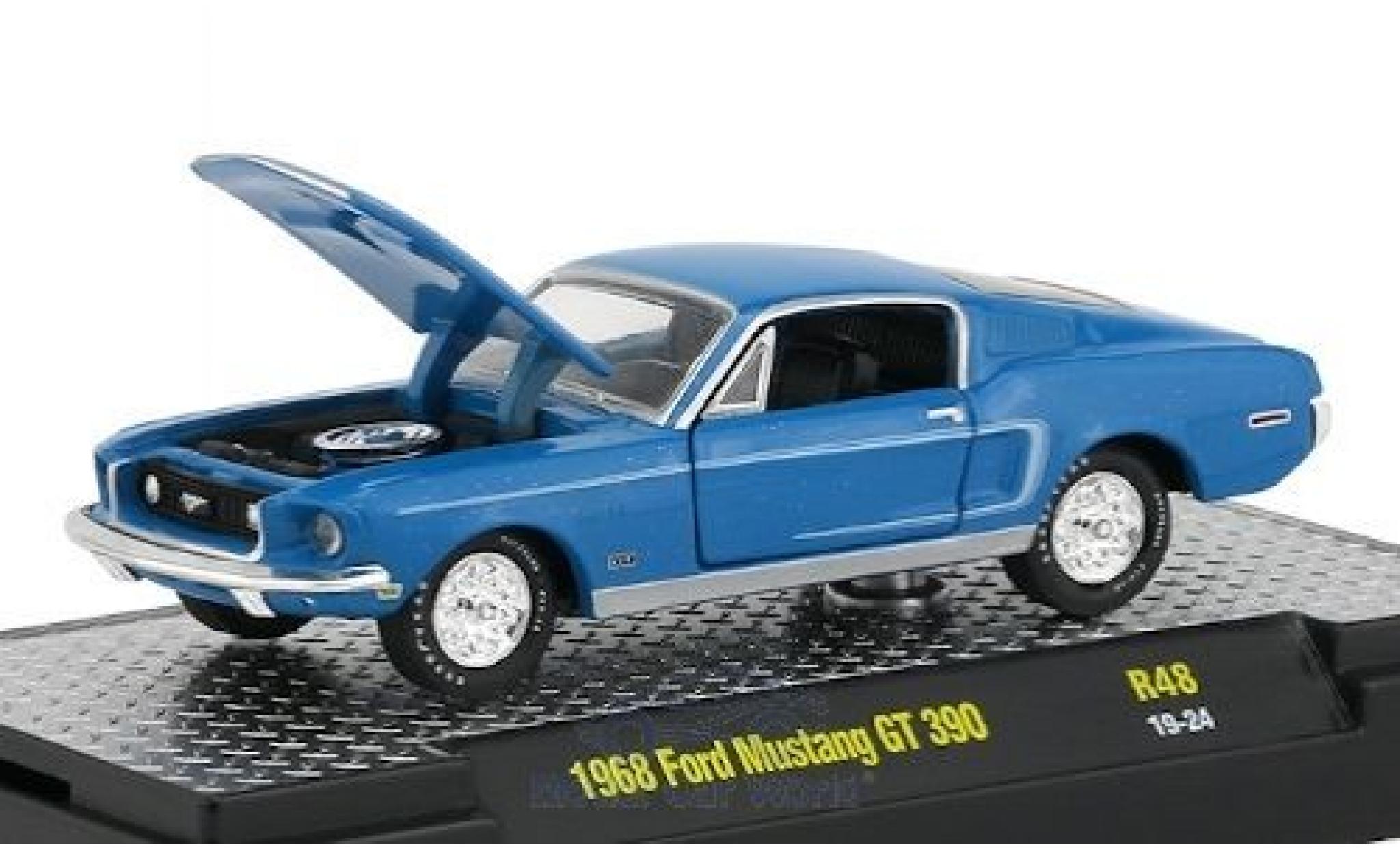 Ford Mustang 1/64 M2 Machines GT 390 blu/bianco 1968 modellino in miniatura