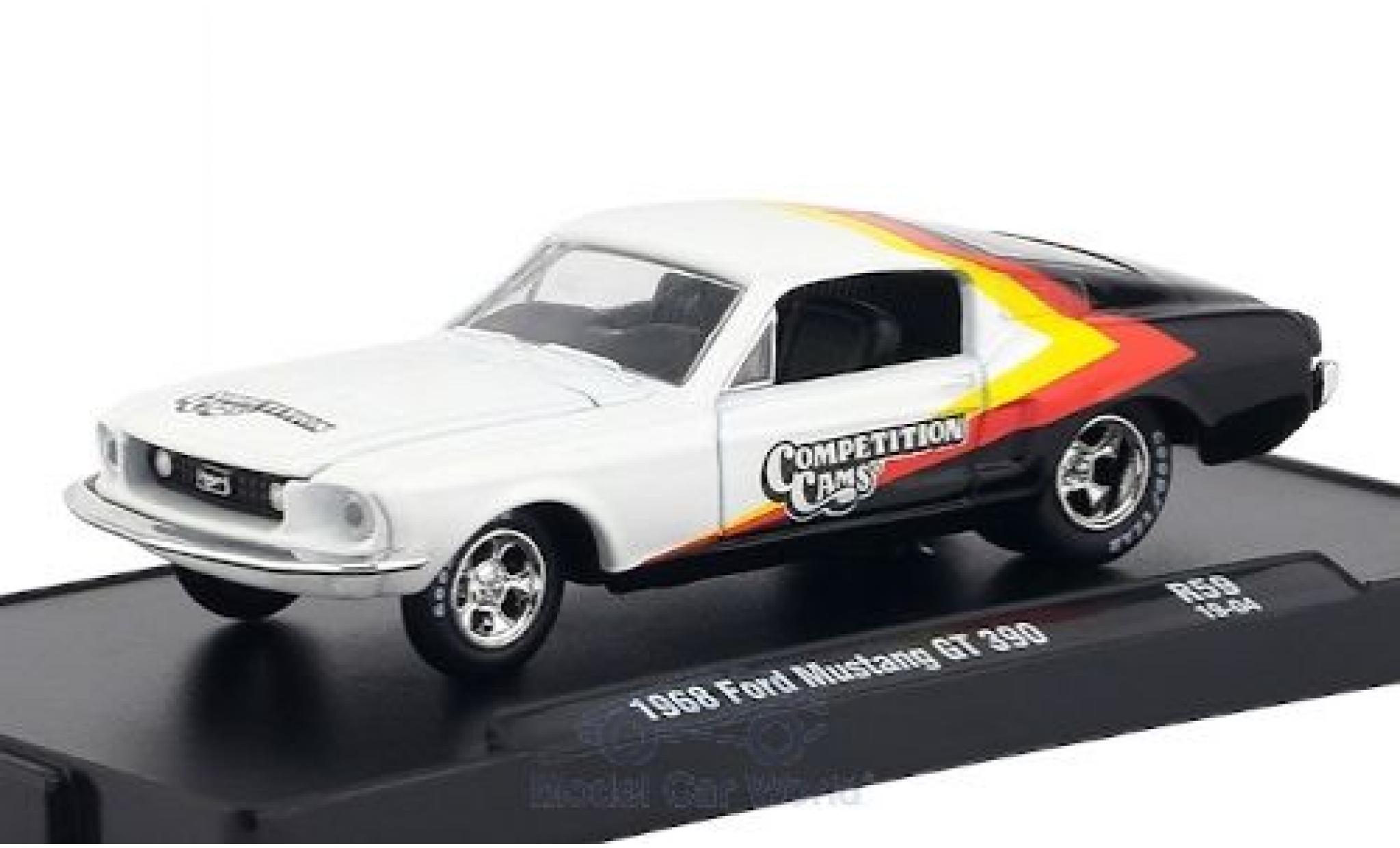Ford Mustang 1/64 M2 Machines GT 390 bianco/Dekor Competition Cams 1968 modellino in miniatura