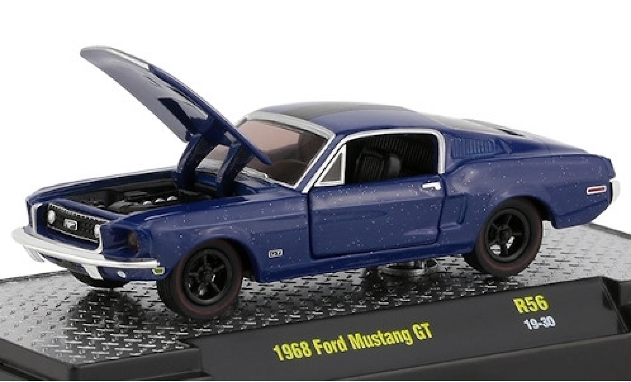 Ford Mustang 1/64 M2 Machines GT metallico blu/matt-nero 1968 modellino in miniatura