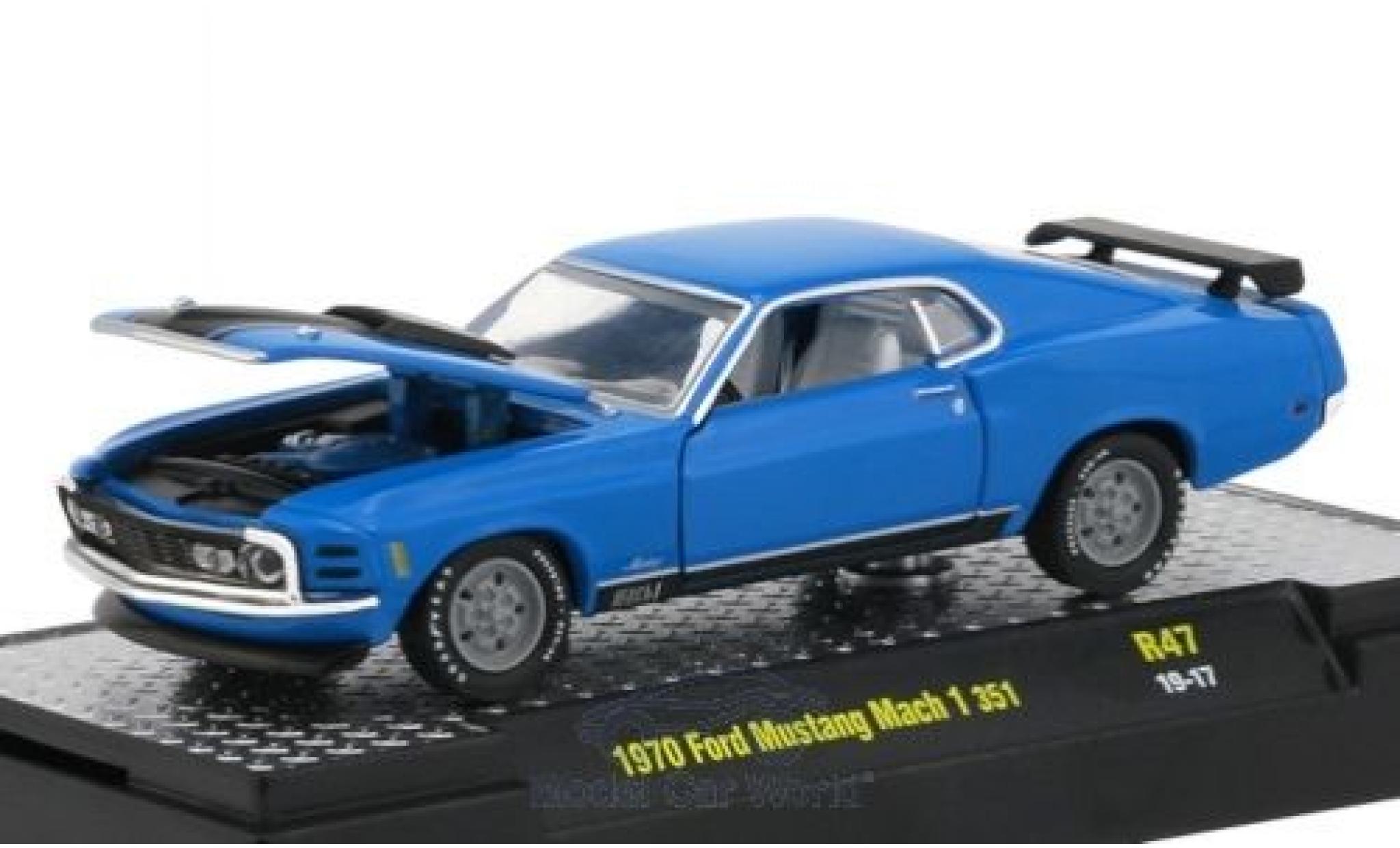 Ford Mustang 1/64 M2 Machines Mach 1 351 blu/matt-nero 1970 modellino in miniatura