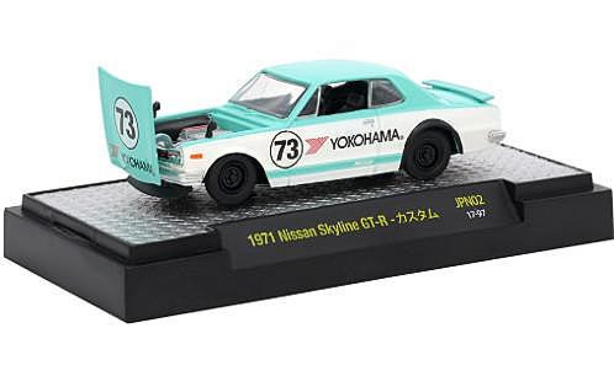 Nissan Skyline 1/64 M2 Machines GT-R verde/bianco RHD 1971 Nr.73 modellino in miniatura