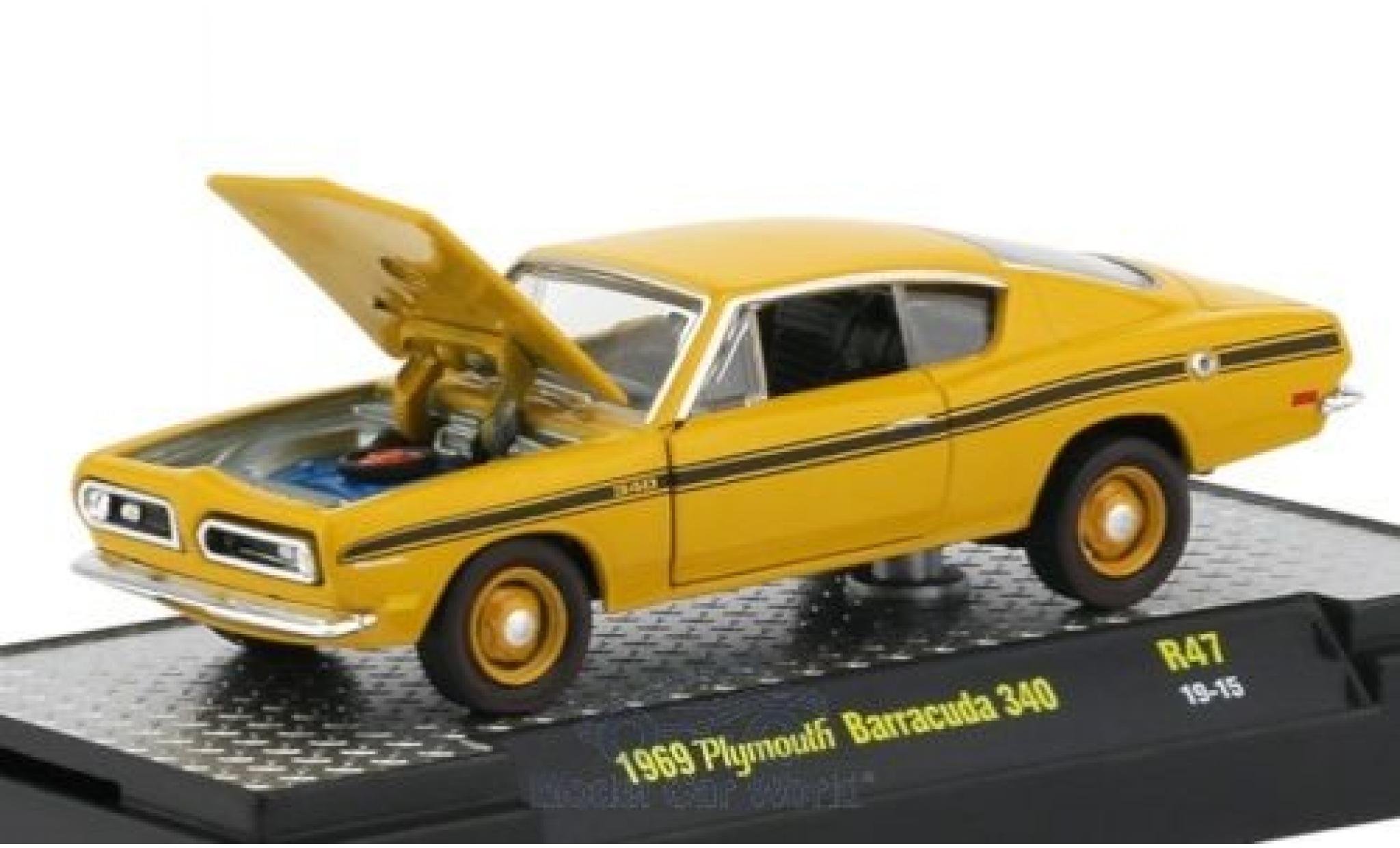 Plymouth Barracuda 1/64 M2 Machines 340 giallo/Dekor 1969 modellino in miniatura
