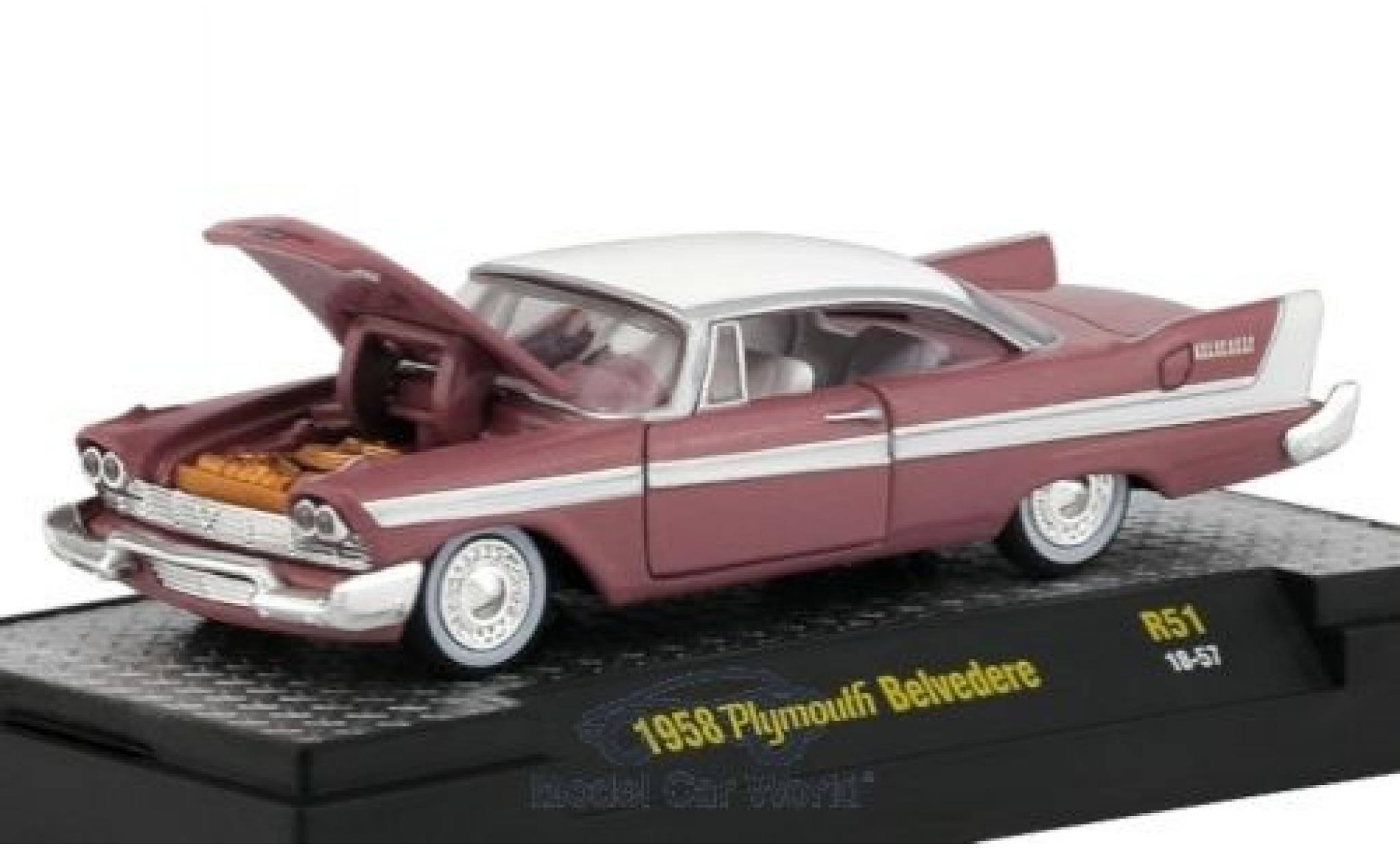Plymouth Belvedere 1/64 M2 Machines rosa/bianco 1958 modellino in miniatura