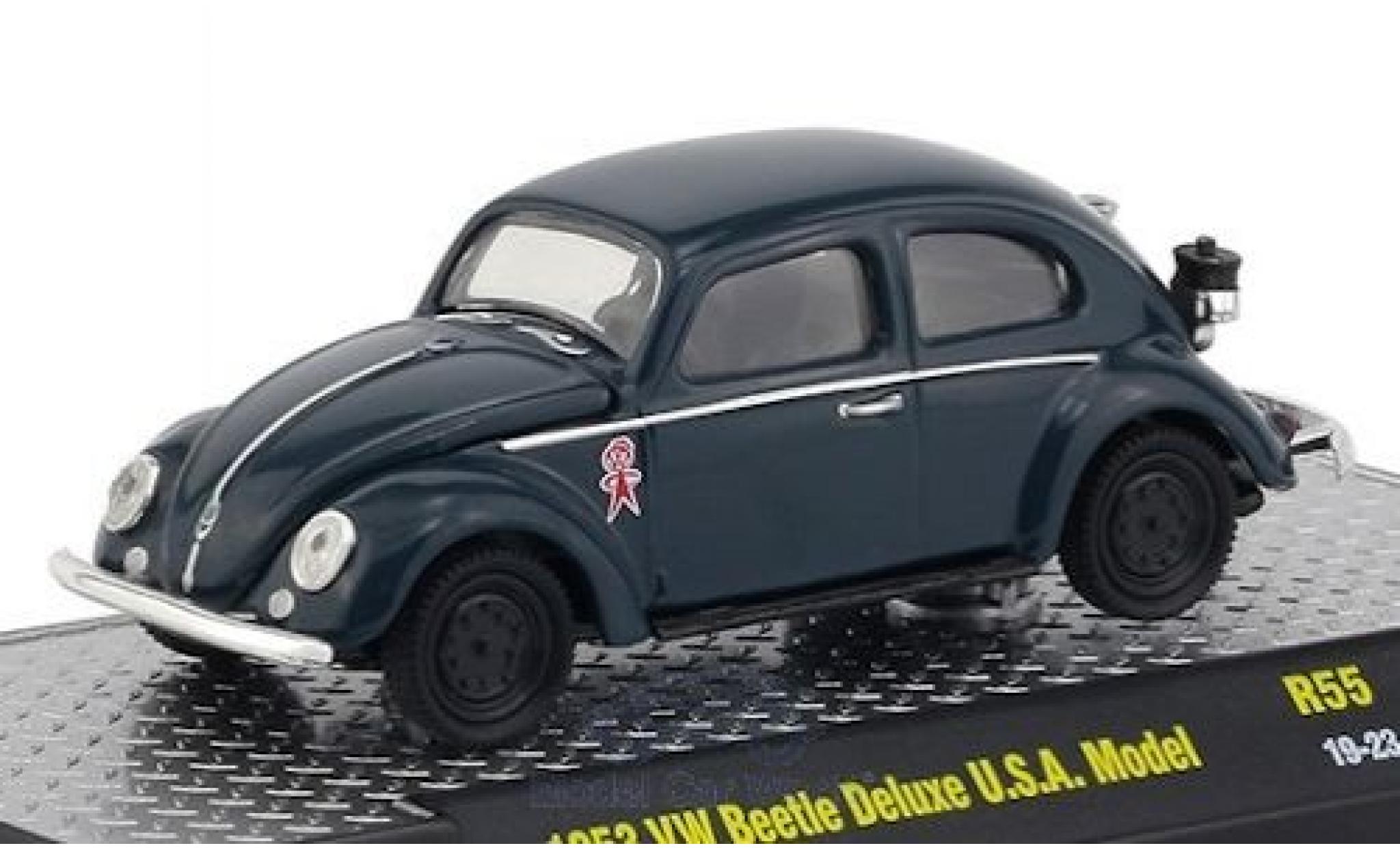 Volkswagen Beetle 1/64 M2 Machines Deluxe (Käfer) blu/Dekor 1953 USA-Modell modellino in miniatura