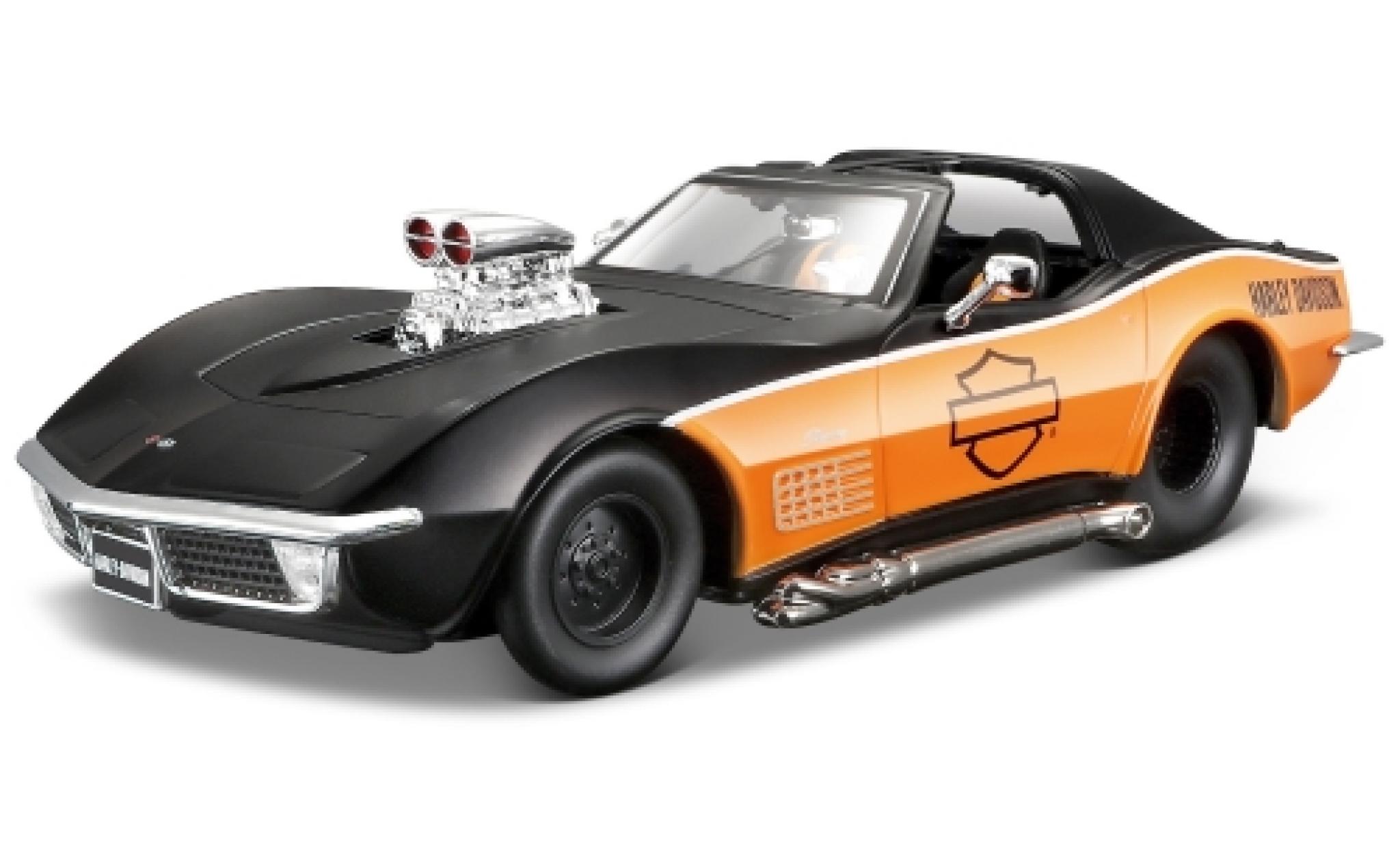 Chevrolet Corvette 1/24 Maisto matt-nero/orange Harley-Davidson 1970 modellino in miniatura
