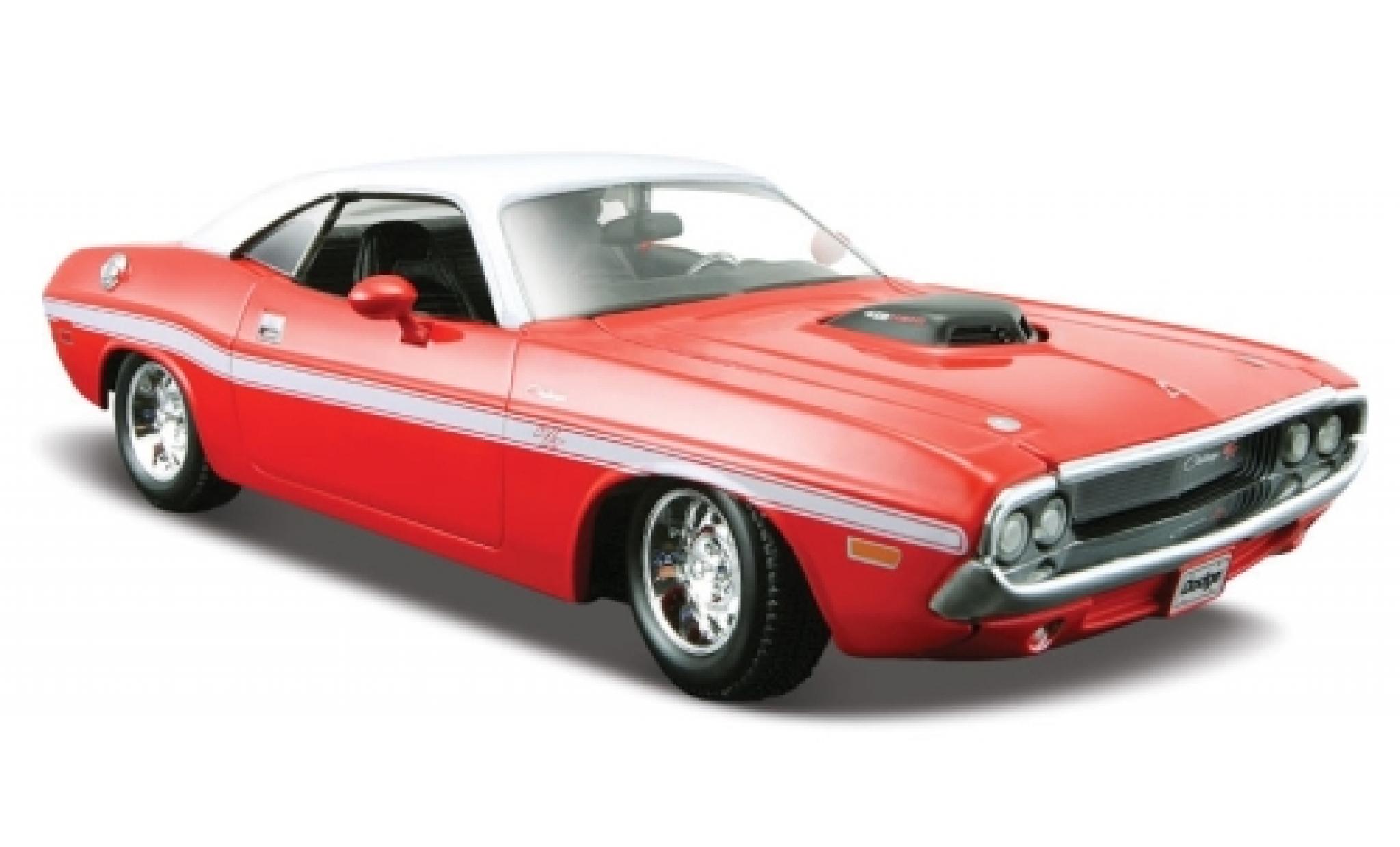 Dodge Challenger 1/24 Maisto R/T rosso/bianco 1970 modellino in miniatura