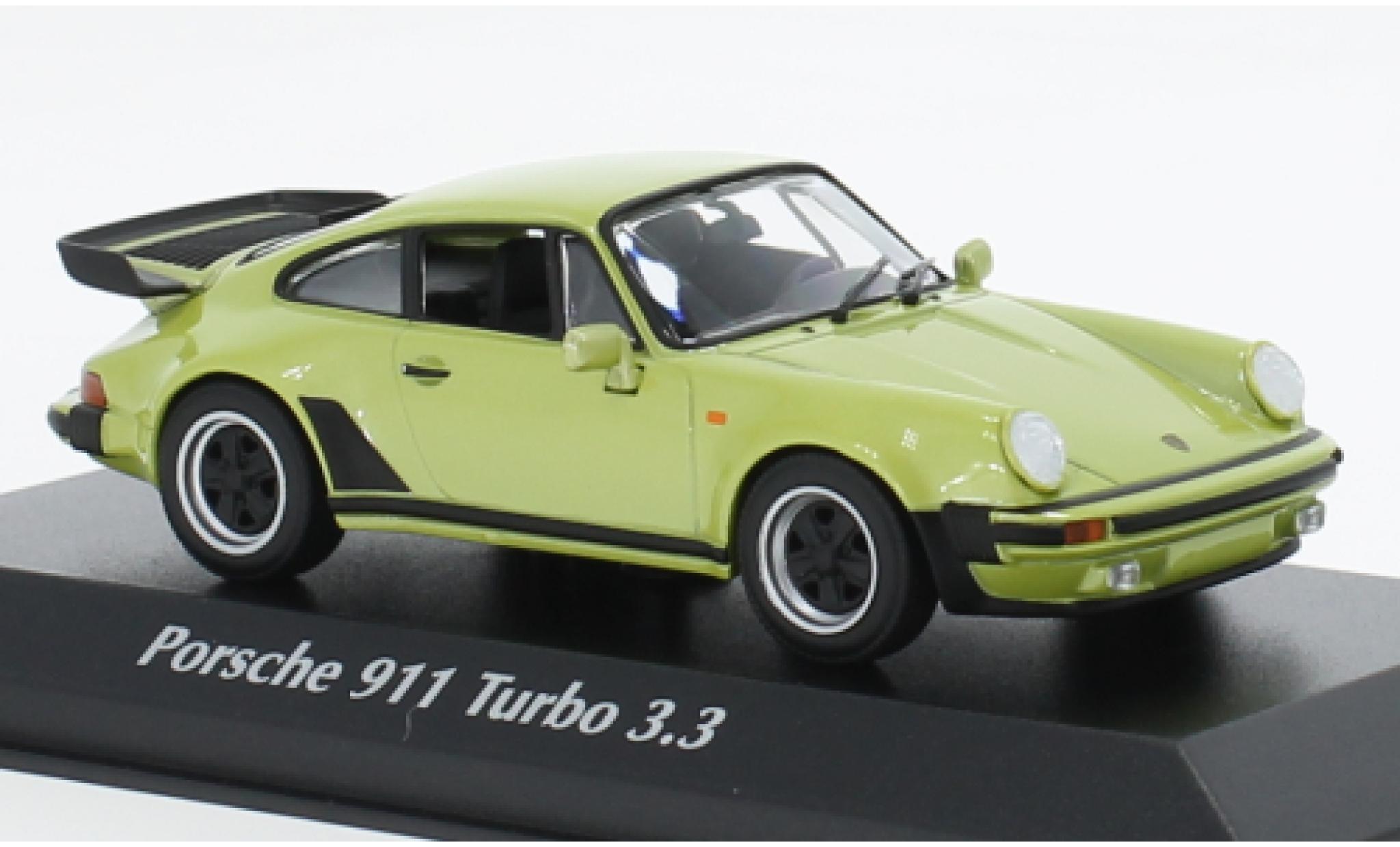 Porsche 930 Turbo 1/43 Maxichamps 911  3.3 metallise la chaux 1977 modellino in miniatura