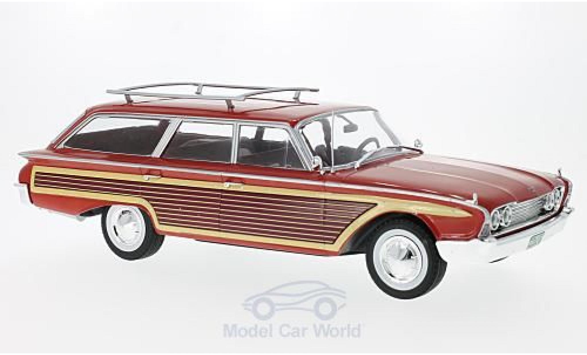 Ford Country Squire 1/18 MCG rosso/Holzoptik 1960 mit Dachreling modellino in miniatura
