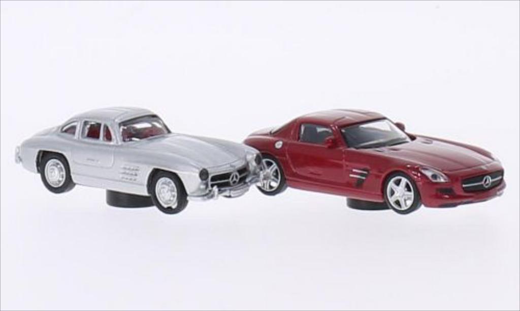 Mercedes 300 SL 1/87 Schuco SL grigio + SLS AMG rosso modellino in miniatura