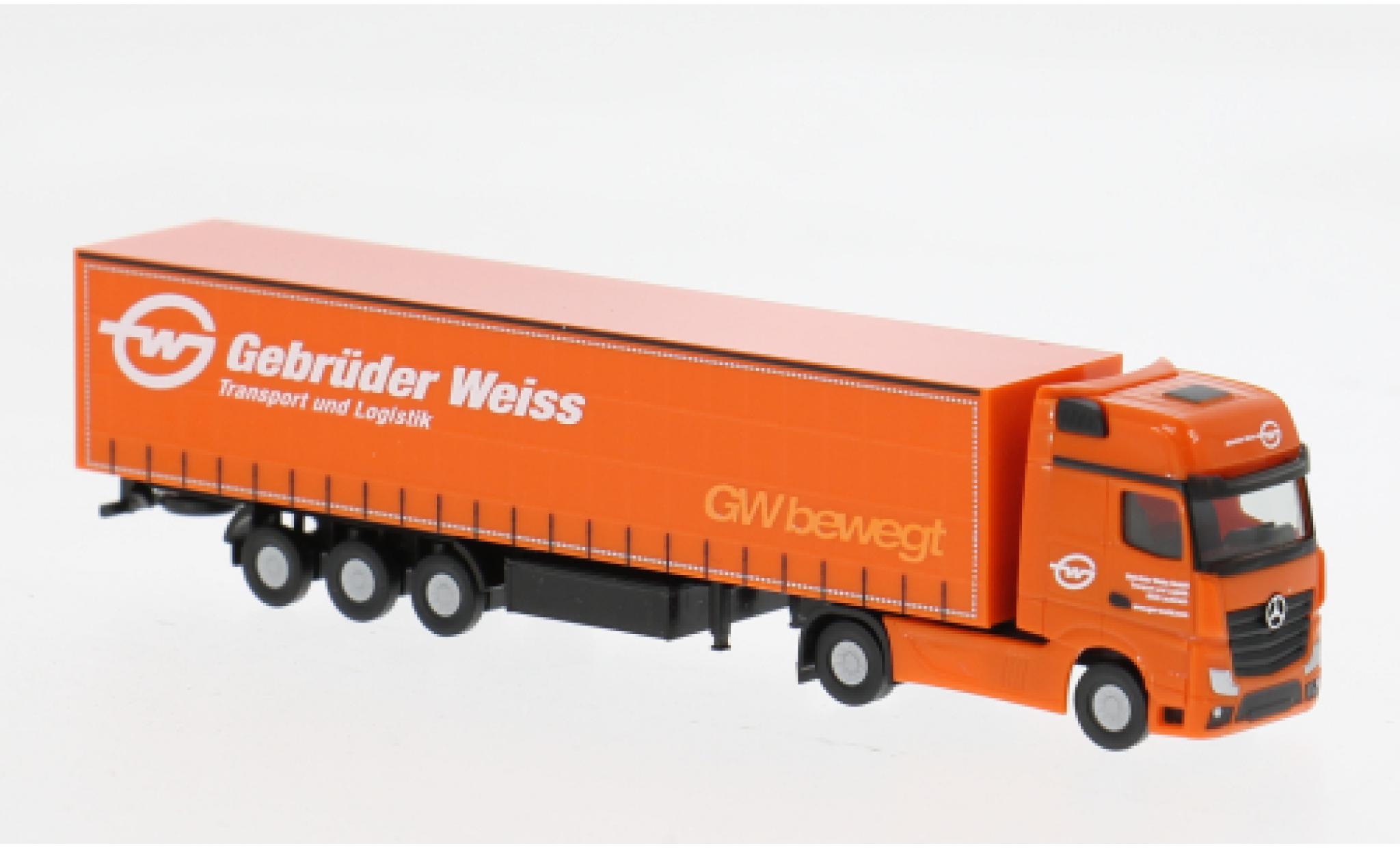 Mercedes Actros 1/87 Herpa Gigaspace Gardinenplanen-Sattelzug Gebr&uuml;der Weiss (A) 1:87 modellino in miniatura