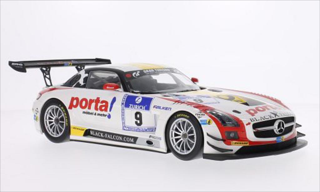 Mercedes SLS 1/18 Minichamps AMG GT3 No.9 Black Falcon Porta 24h Nurburgring 2013 /K.Thiim modellino in miniatura