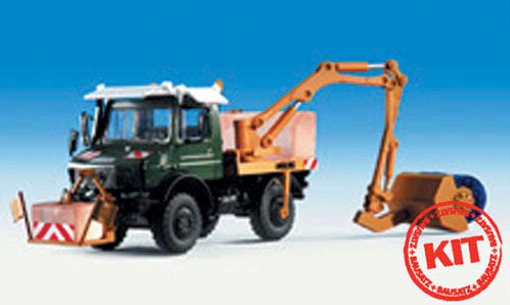 Mercedes Unimog 1/87 Kibri Euro II grun mit Tunnelburste orange modellino in miniatura