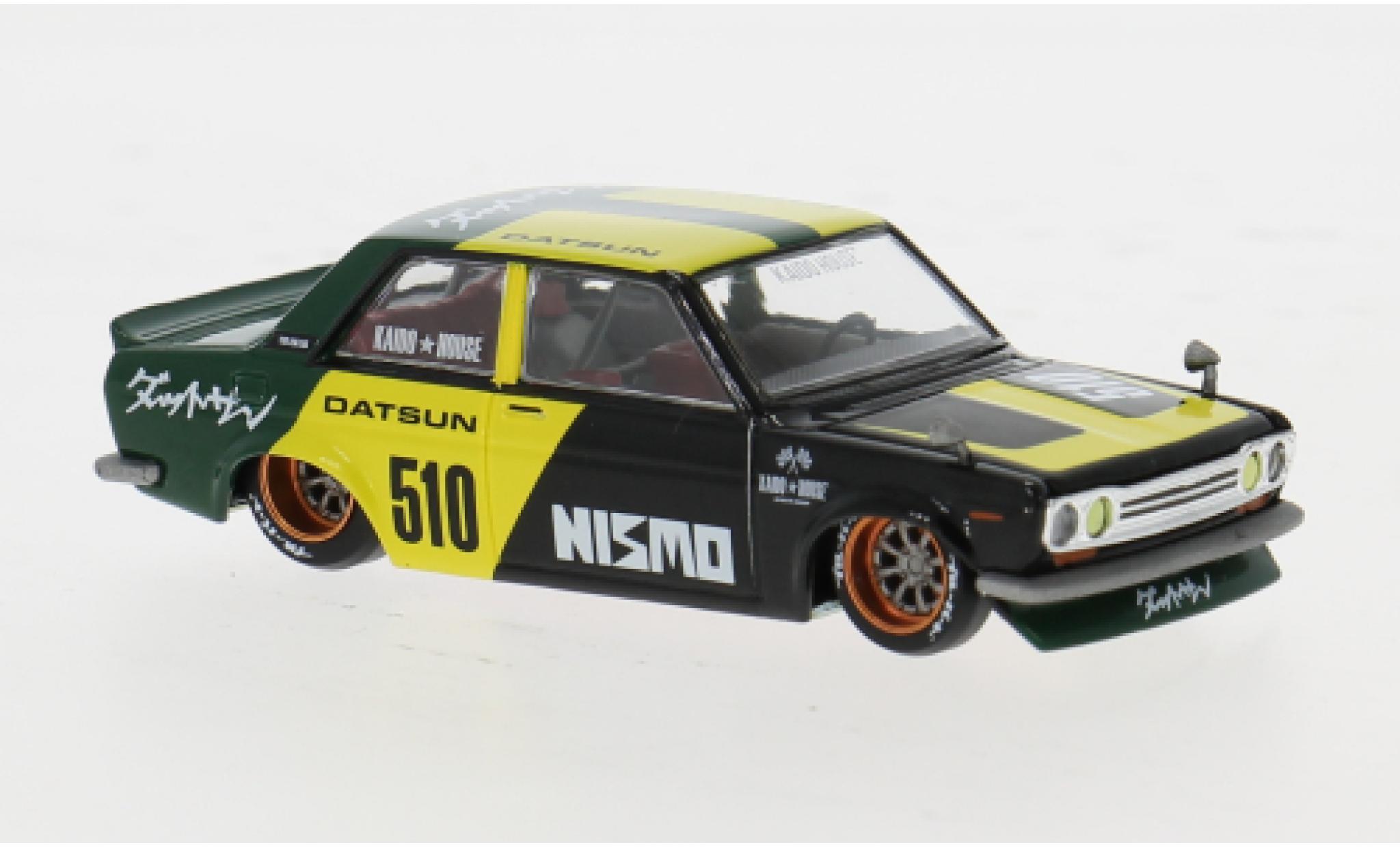 Datsun 510 1/64 Mini GT schwarz/gelb 1969 1:64 modellino in miniatura