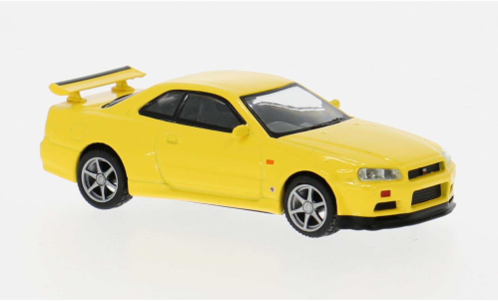 Nissan Skyline 1/64 Mini GT GT-R (R34) V-Spec gelb 1999 1:64 modellino in miniatura