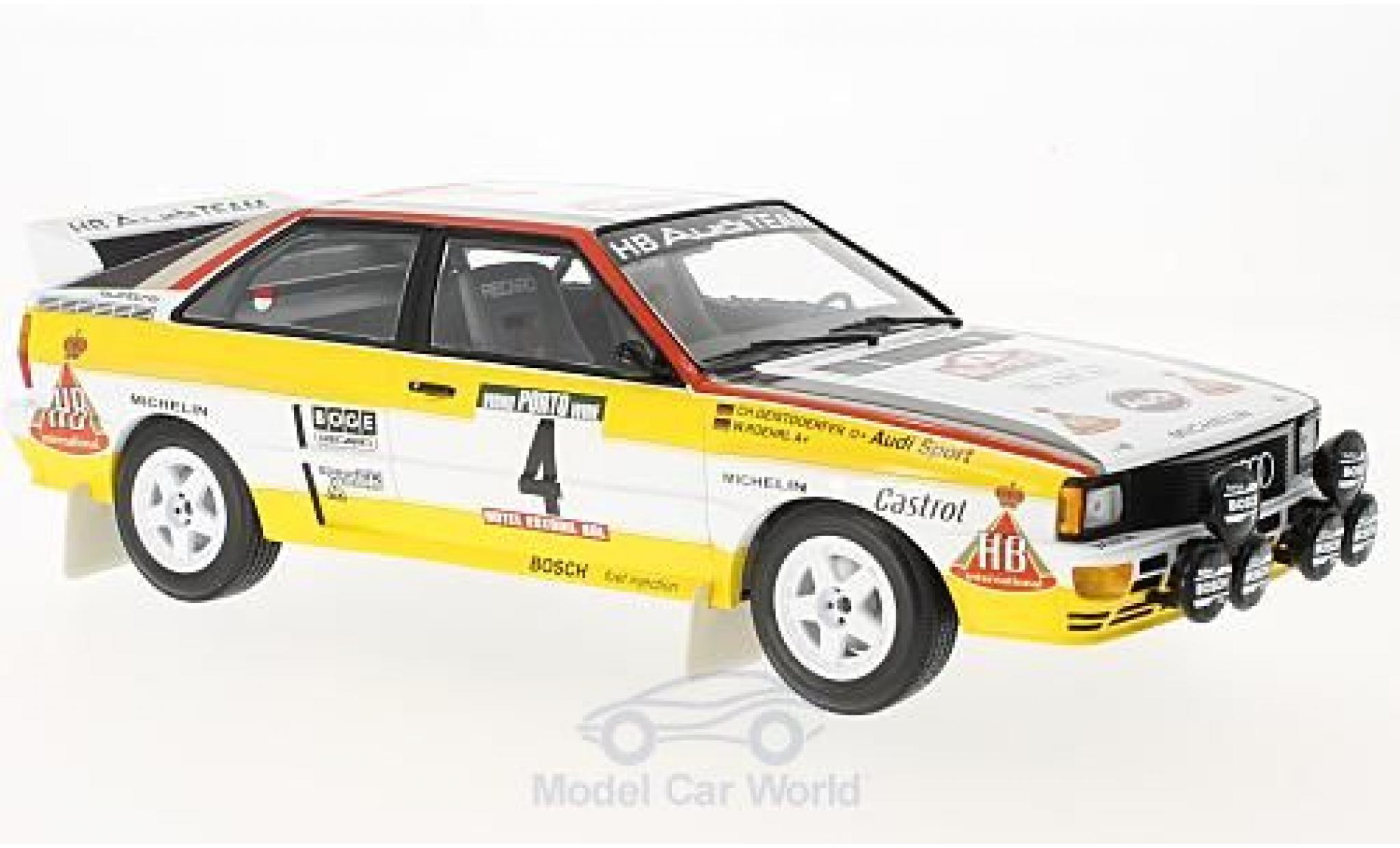 Audi Quattro 1/18 Minichamps quattro A2 No.4 HB Rallye WM Rallye Portugal 1984 W.Röhrl/C.Geistdörfer modellino in miniatura