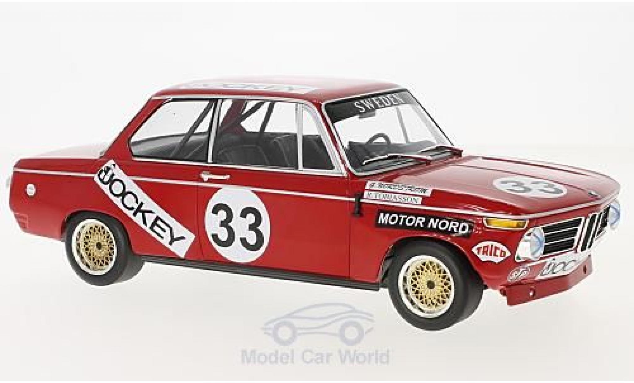 Bmw 2002 1/18 Minichamps No.33 Jockey Racing 6h Nürburgring 1972 R.Tobiasson/G.Nordström modellino in miniatura