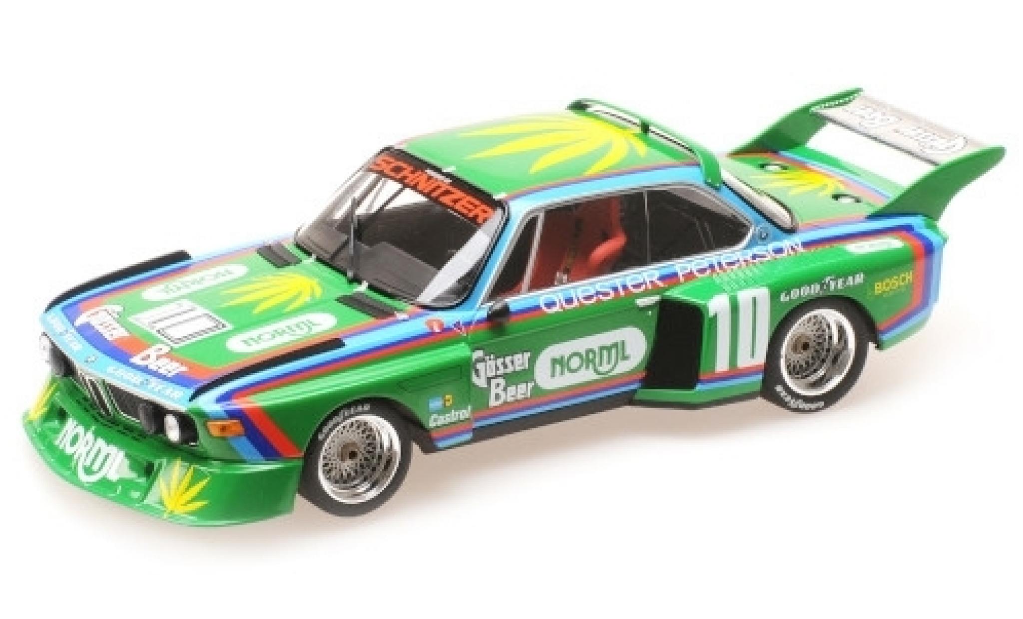 Bmw 3.5 1/18 Minichamps CSL No.10 -Schnitzer Gösser Beer 6h Watkins Glen 1976 D.Quester/R.Peterson modellino in miniatura