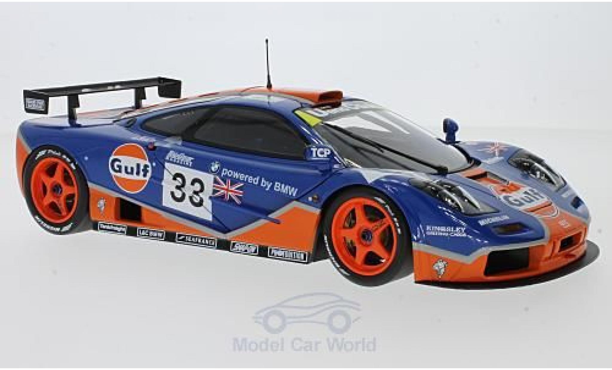 McLaren F1 1/18 Minichamps GTR No.33 Gulf Racing Gulf 24h Le Mans 1996 R.Bellm/J.Weaver/J.J.Lehto modellino in miniatura