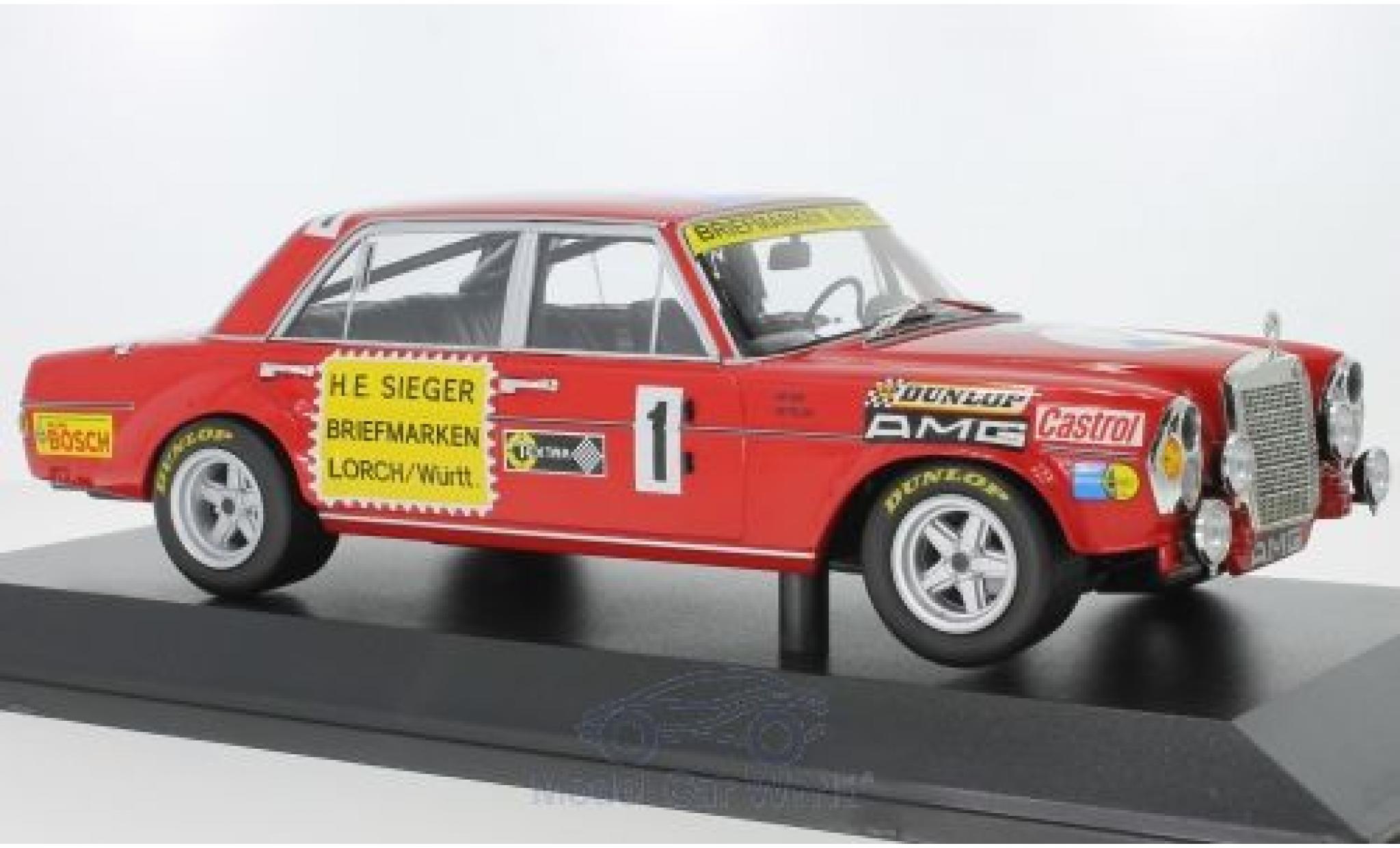 Mercedes 300 1/18 Minichamps SEL 6.8 No.1 Briefmarken Sieger 24h Nürburgring 1972 H.Heyer/T.Betzler modellino in miniatura