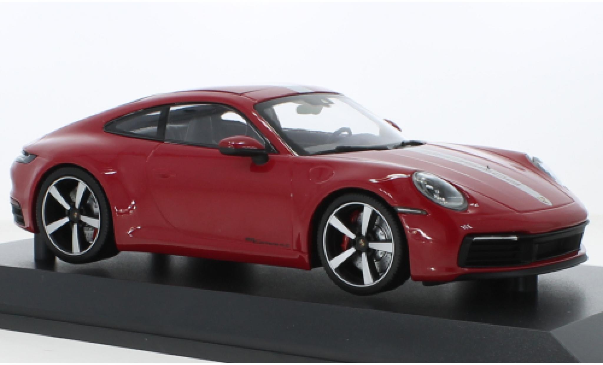Porsche 992 4S 1/18 Minichamps 911  Carrera rosso/grigio 2019 modellino in miniatura
