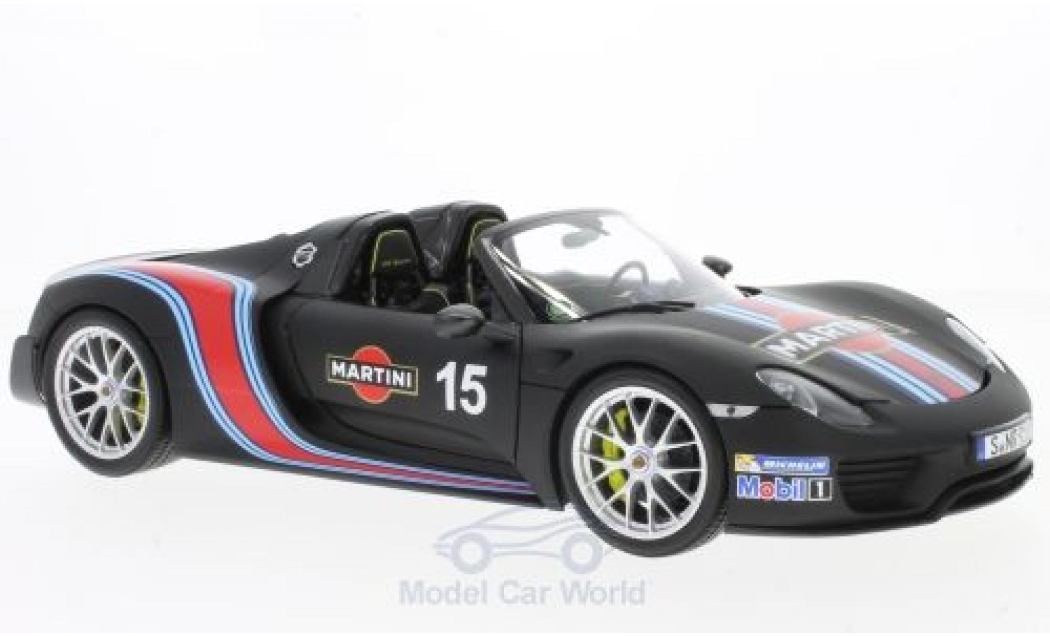 Porsche 918 2013 1/18 Minichamps Spyder matt-nero Martini 2013 Weissach-Package modellino in miniatura