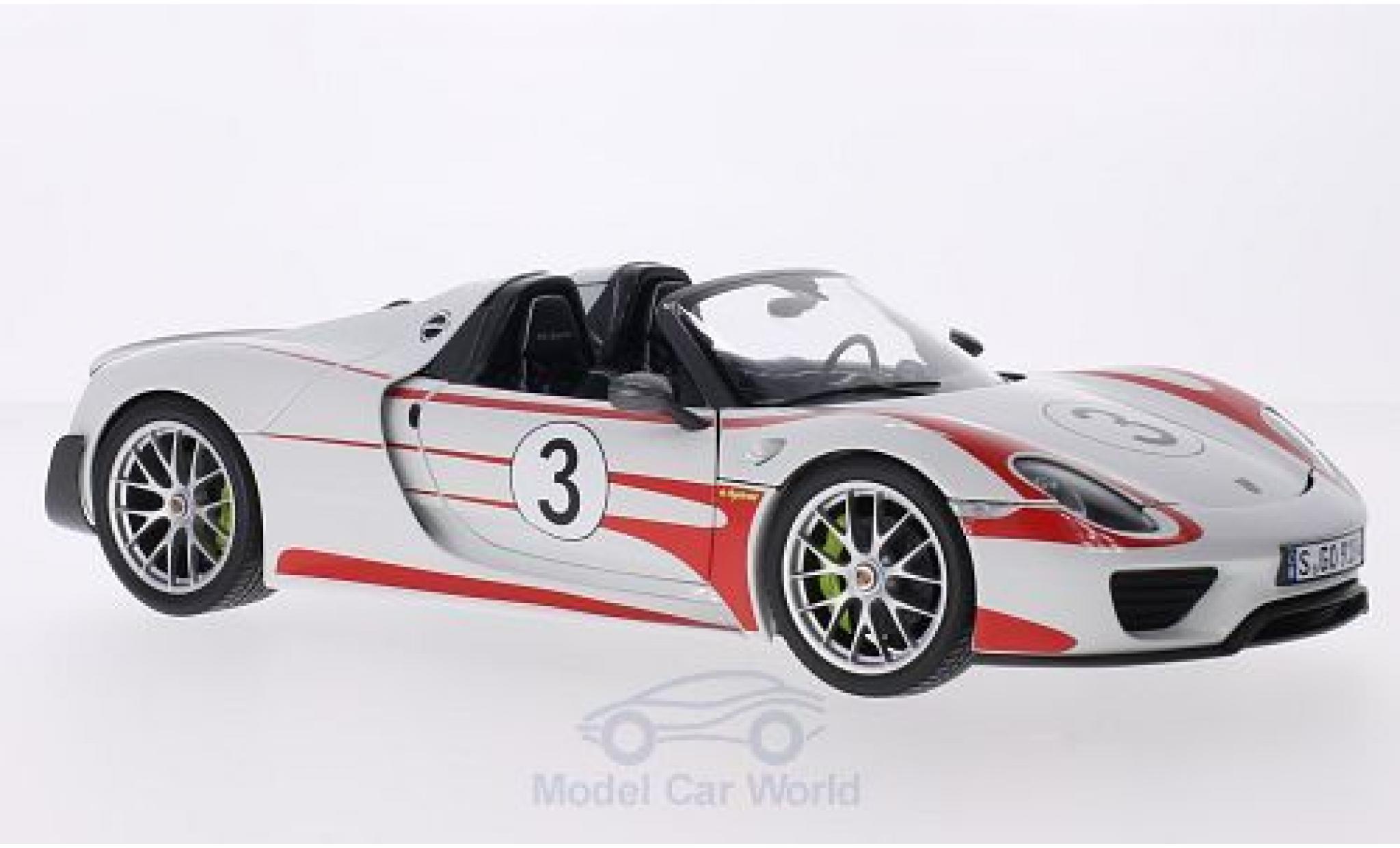 Porsche 918 2013 1/18 Minichamps Spyder bianco/Dekor 2013 Weissach Package No.3 Salzburg modellino in miniatura