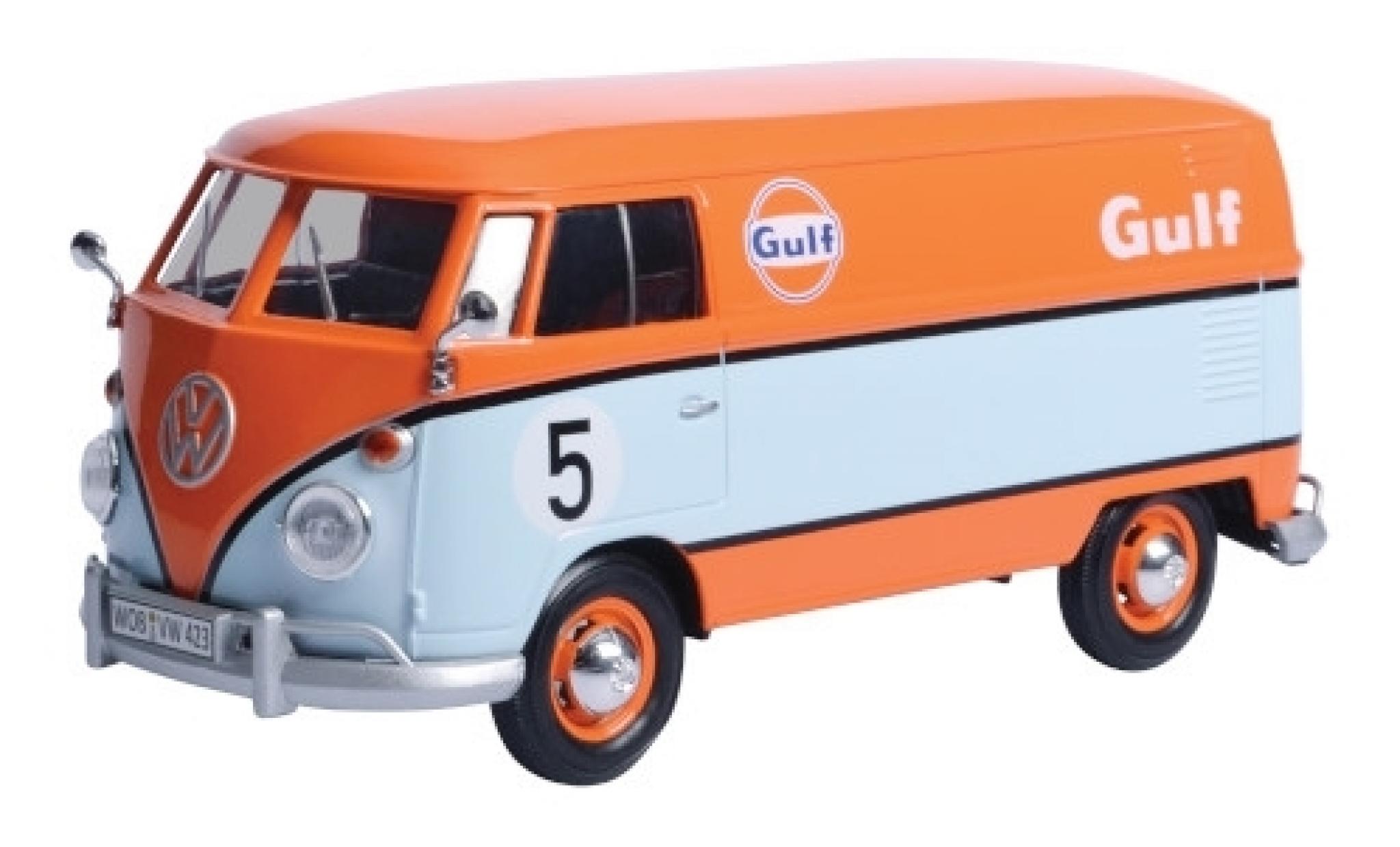 Volkswagen T1 1/24 Motormax Delivery Van orange/blu Gulf fourgon No.5 modellino in miniatura