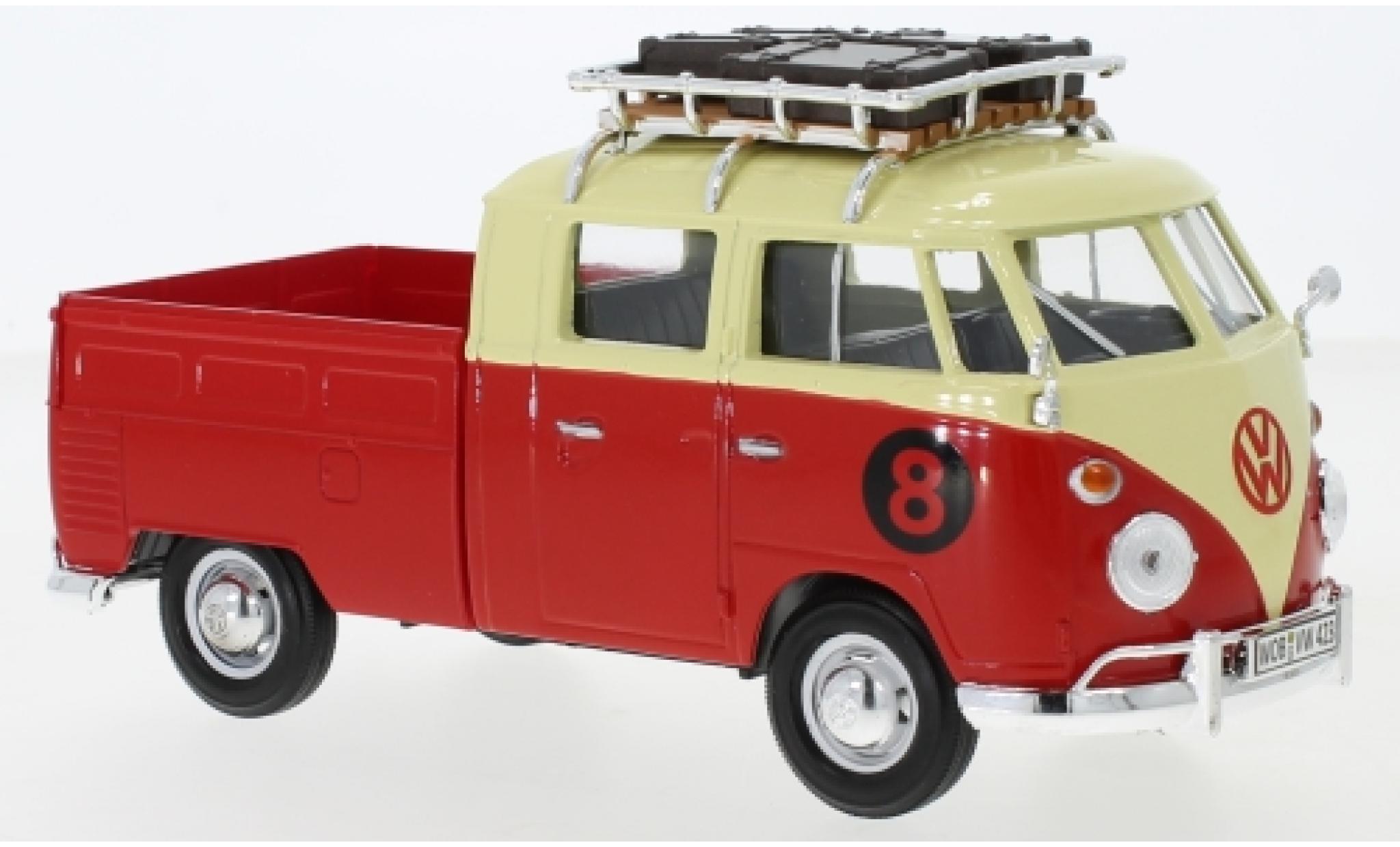 Volkswagen T1 1/24 Motormax Doka beige/rosso mit Dachgepäckträger No.8 modellino in miniatura