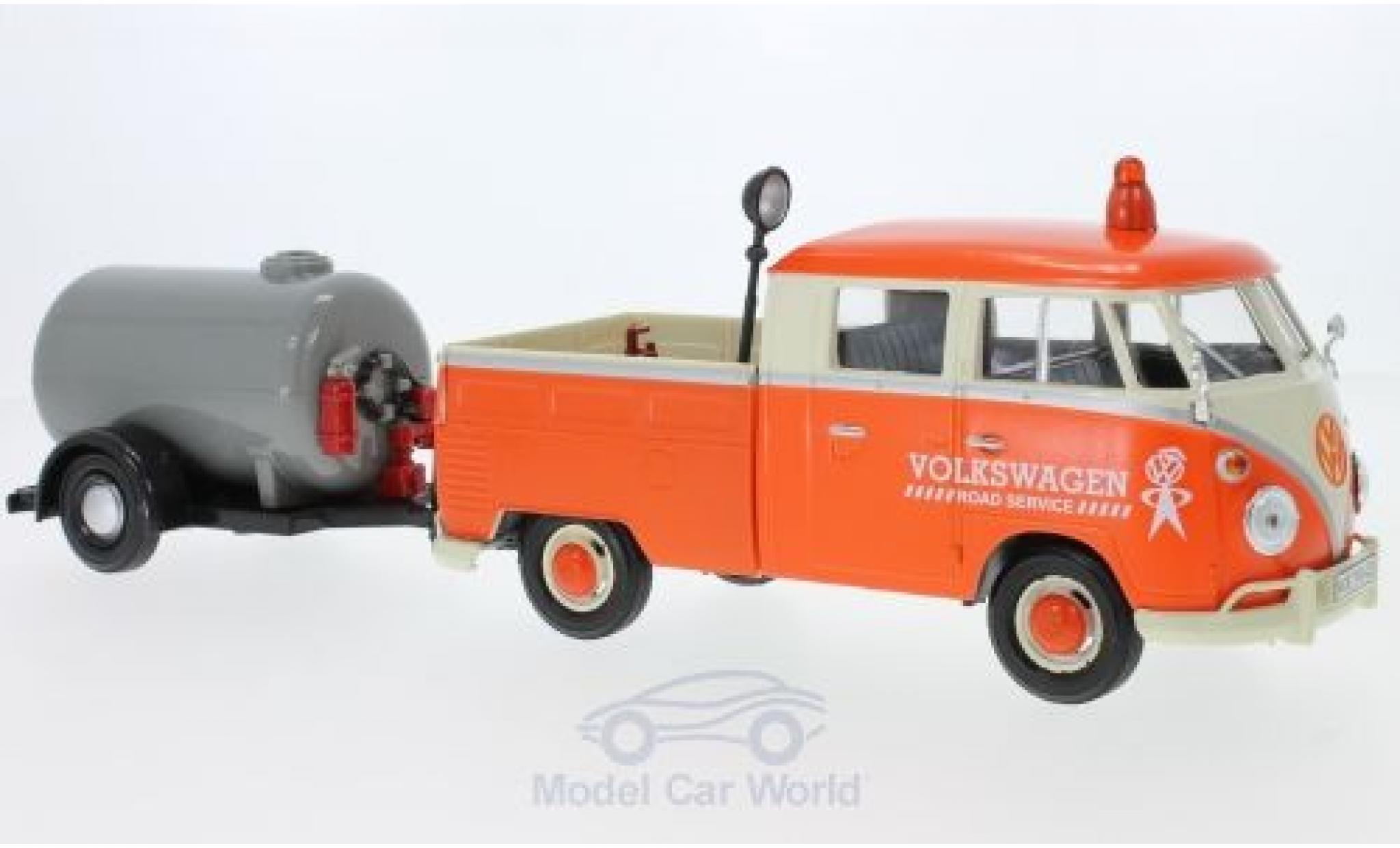 Volkswagen T1 B 1/24 Motormax Doppelkabine orange/beige mit Tankanhänger modellino in miniatura