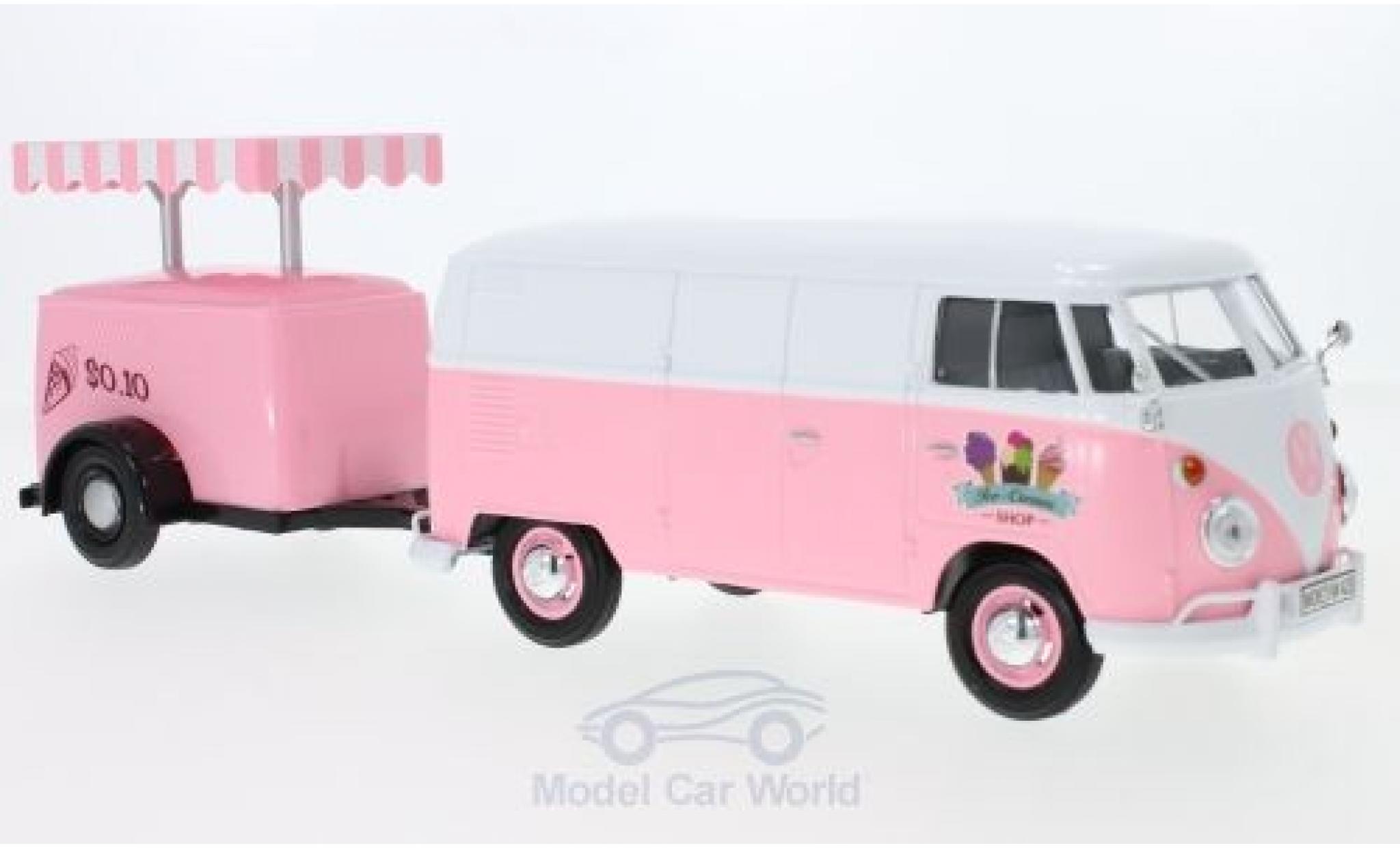 Volkswagen T1 A 1/24 Motormax Kastenwagen rosa/bianco Kastenwagen mit Kühlanhänger modellino in miniatura